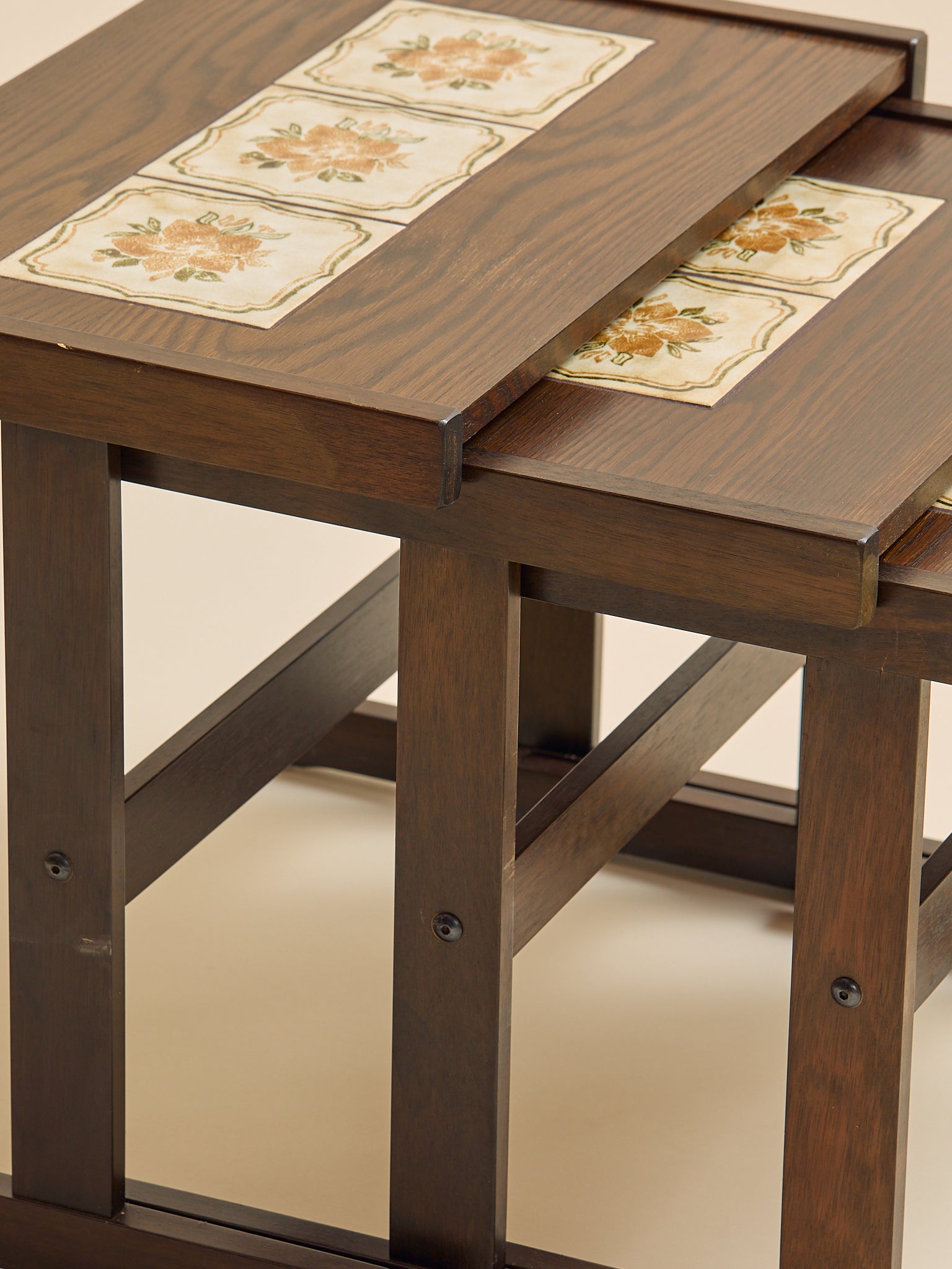 The Vintage Scandinavian Oak & Ceramic Tile Nesting TablesSide TablesMiscellanea, etc.