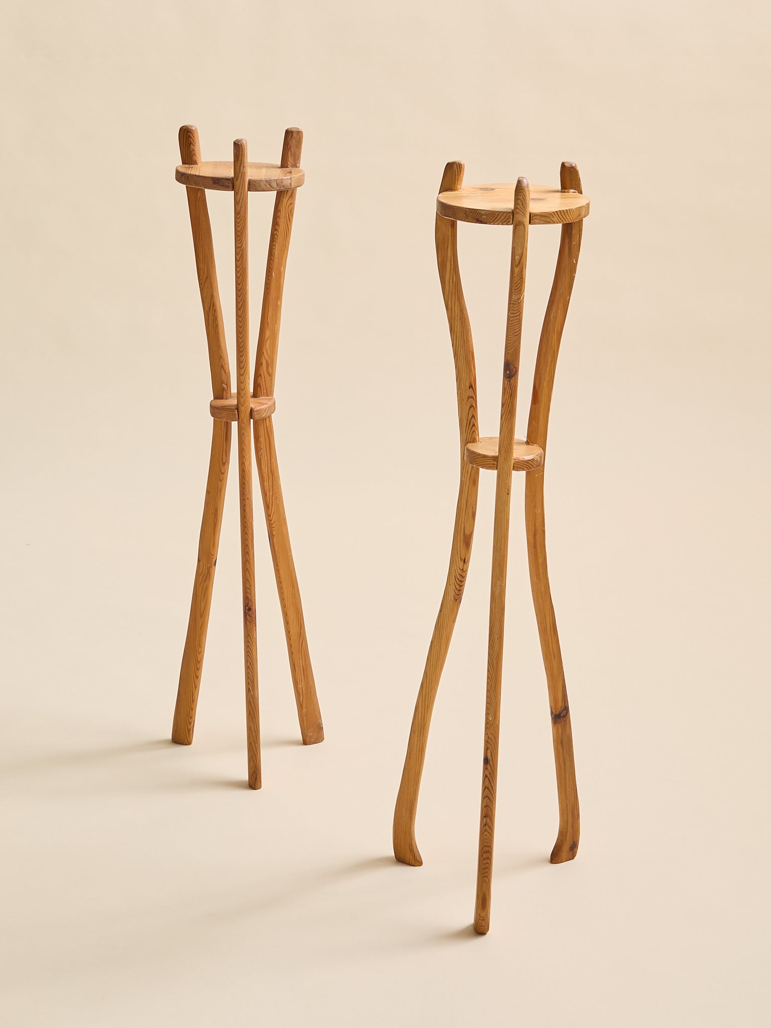 The Vintage Scandinavian Pine Drink Stands, 1970SSide TablesMiscellanea, etc.