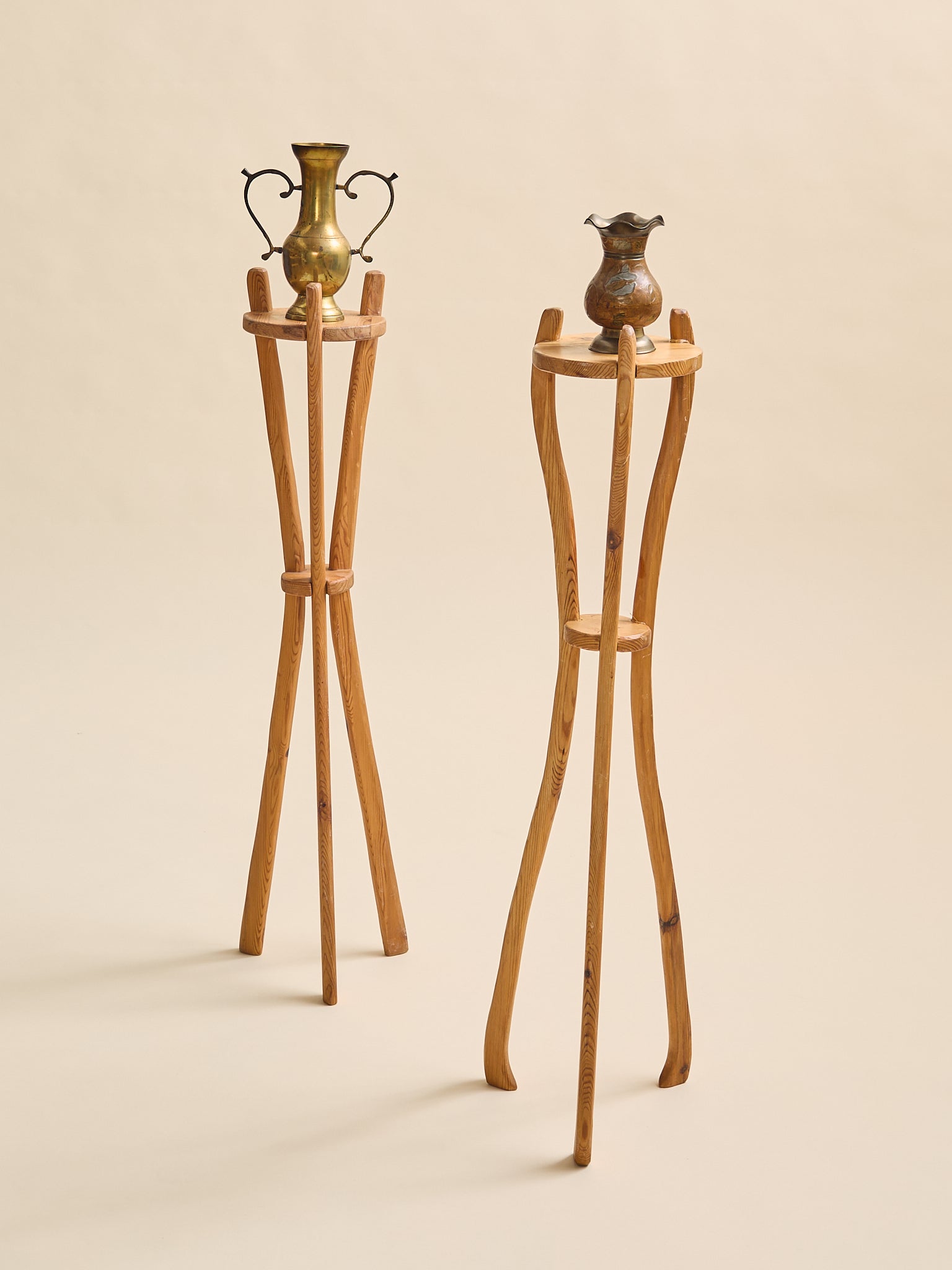 The Vintage Scandinavian Pine Drink Stands, 1970SSide TablesMiscellanea, etc.