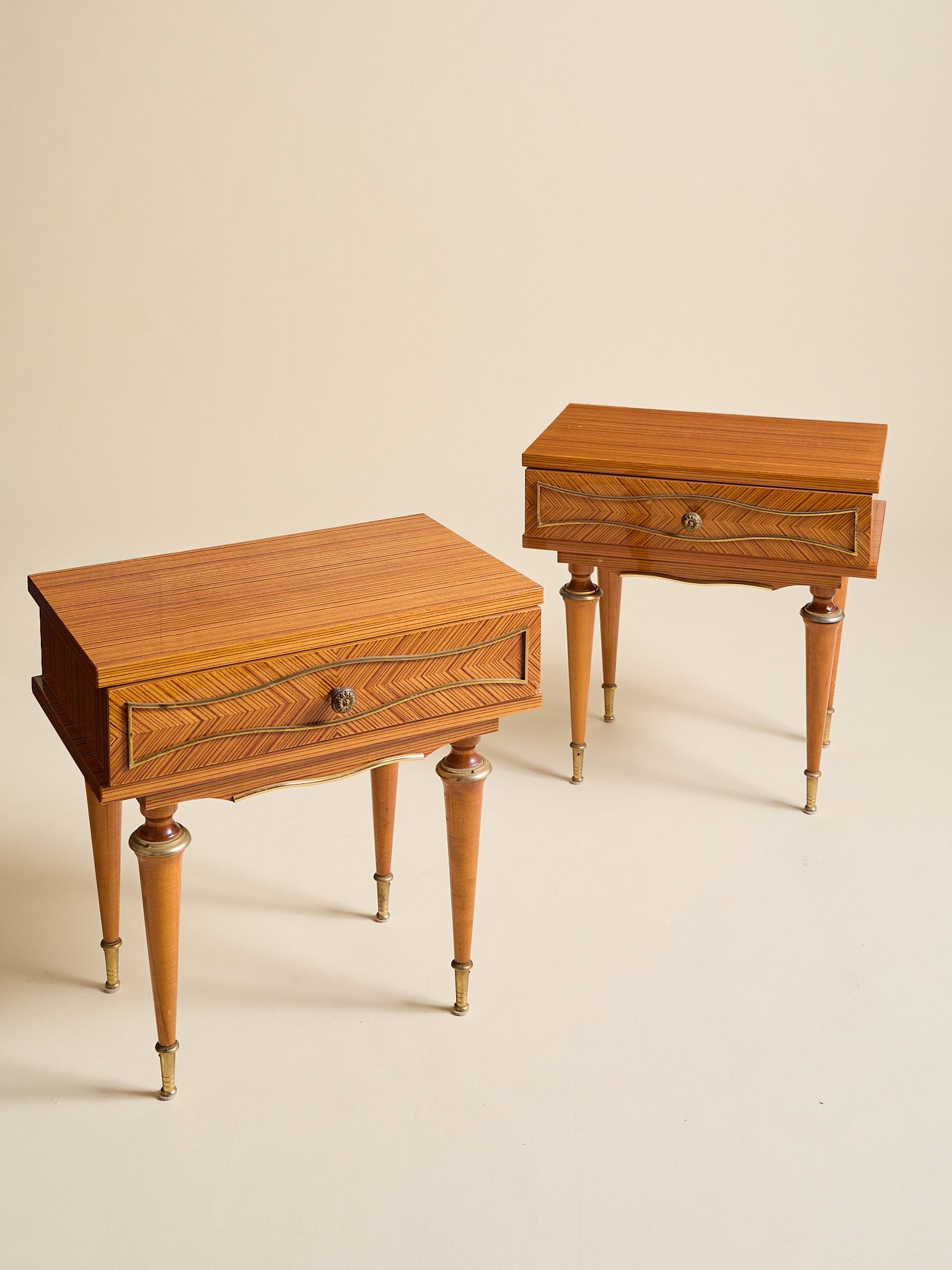 The Vintage French 1950s Nightstands with Bronze HardwareSide TablesMiscellanea, etc.