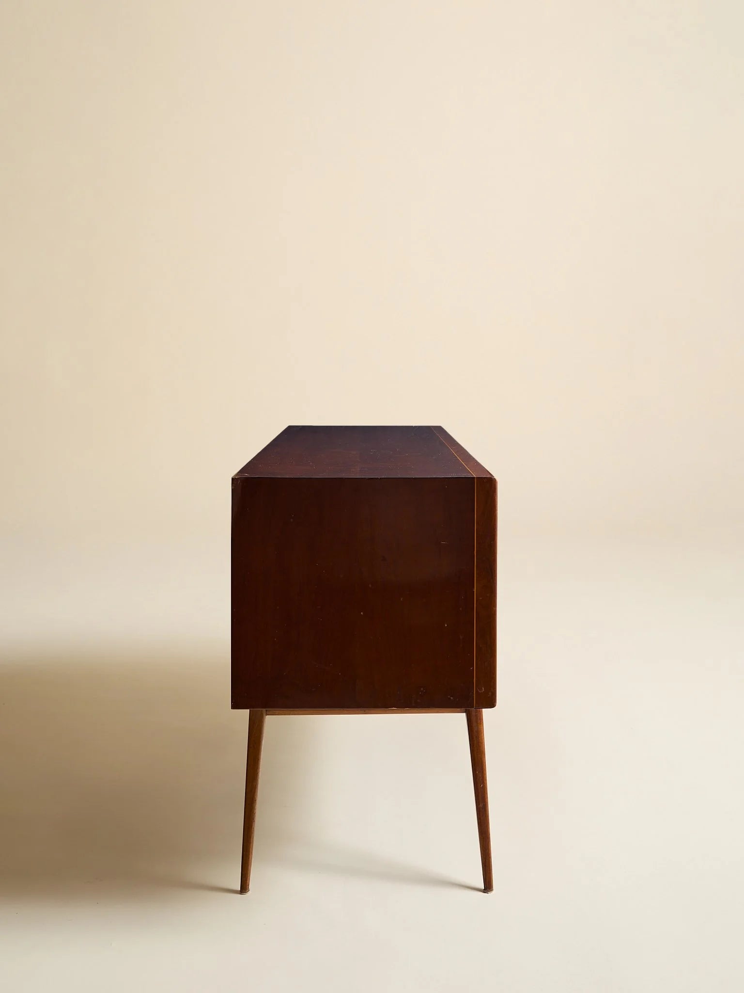 The Vintage 1950s Mahogany And Rosewood Dresser with Brass HardwareChests and DressersMiscellanea, etc.
