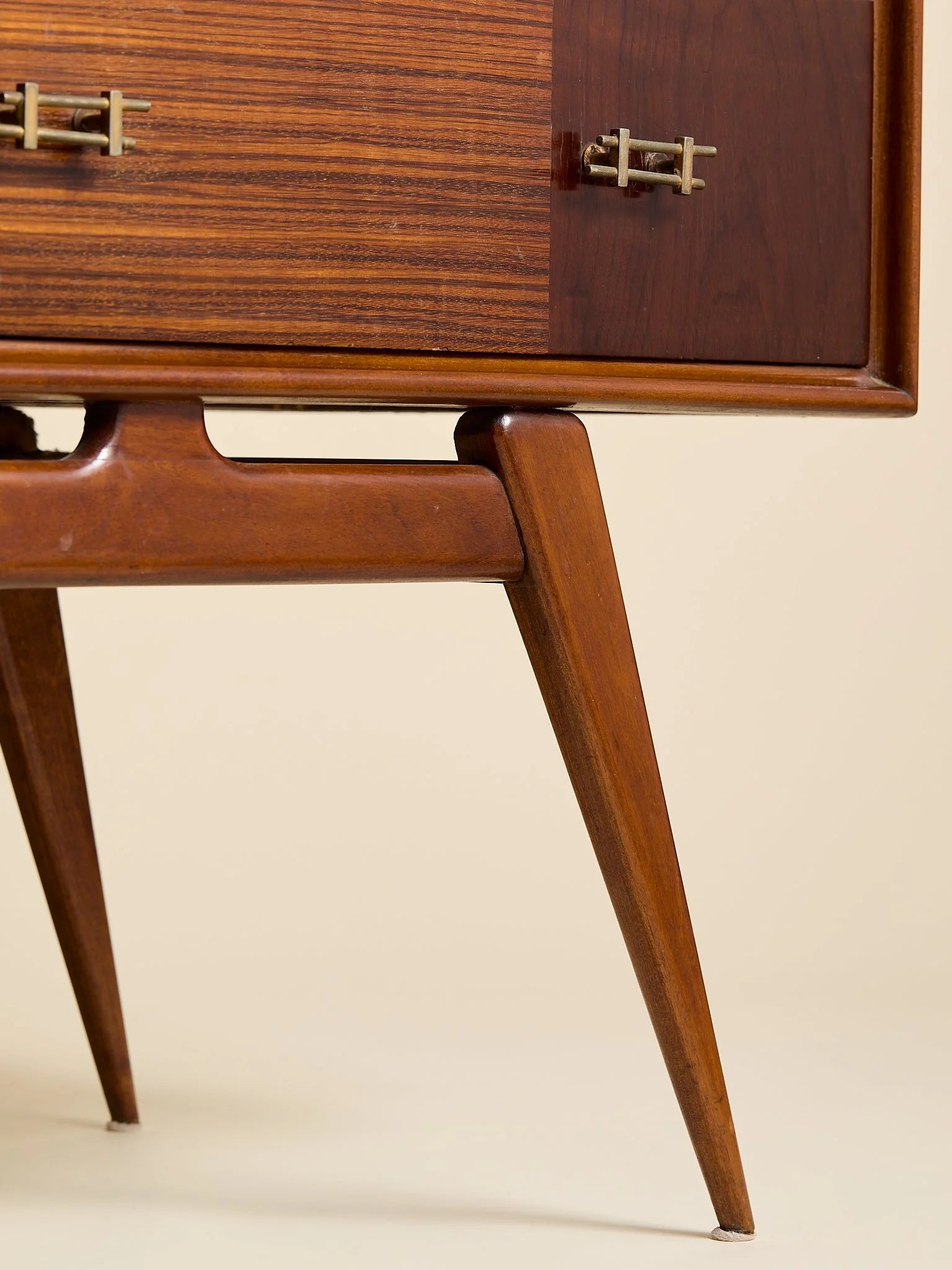 The Vintage 1950s Mahogany And Rosewood Dresser with Brass HardwareChests and DressersMiscellanea, etc.