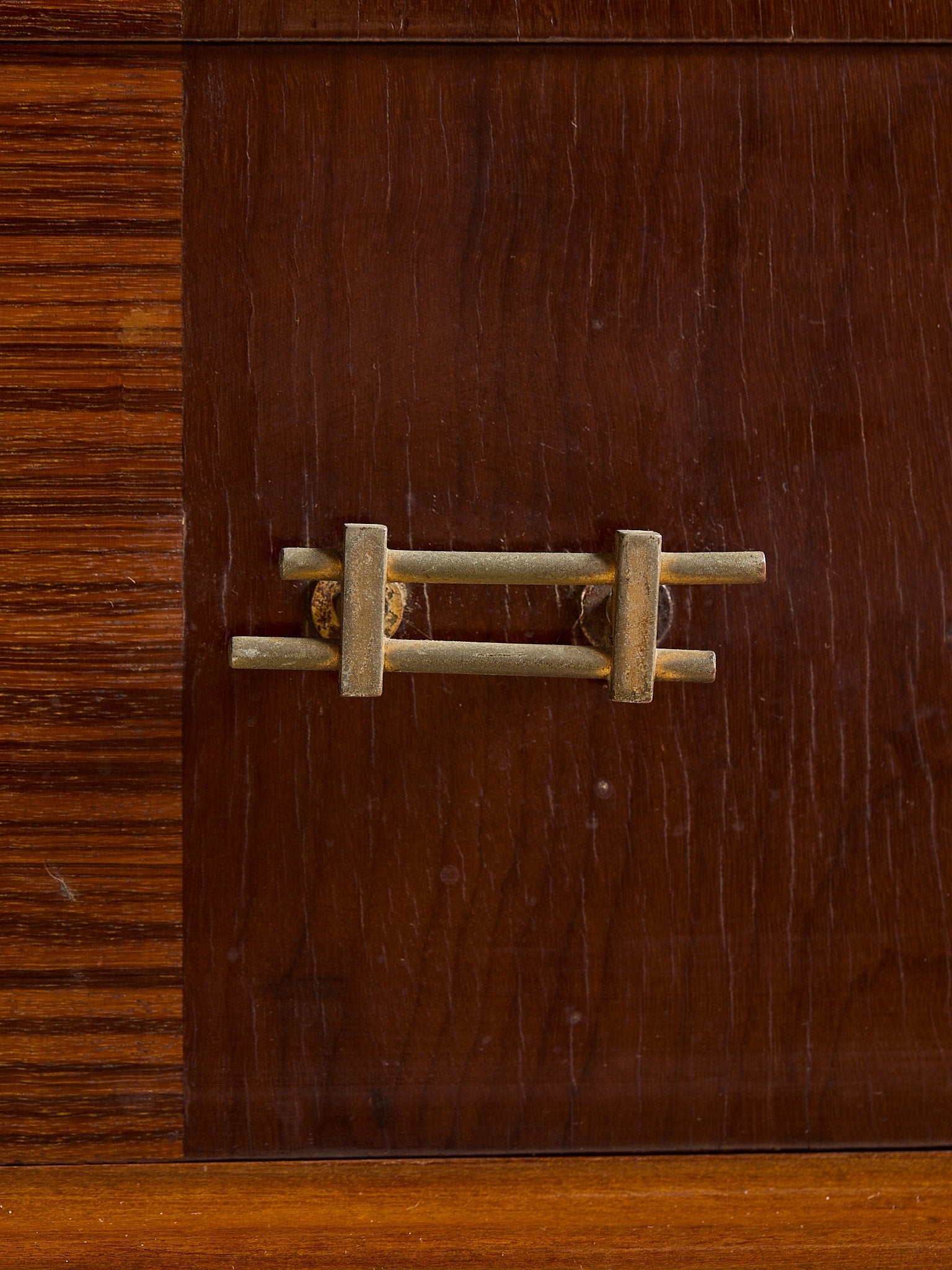 The Vintage 1950s Mahogany And Rosewood Dresser with Brass HardwareChests and DressersMiscellanea, etc.