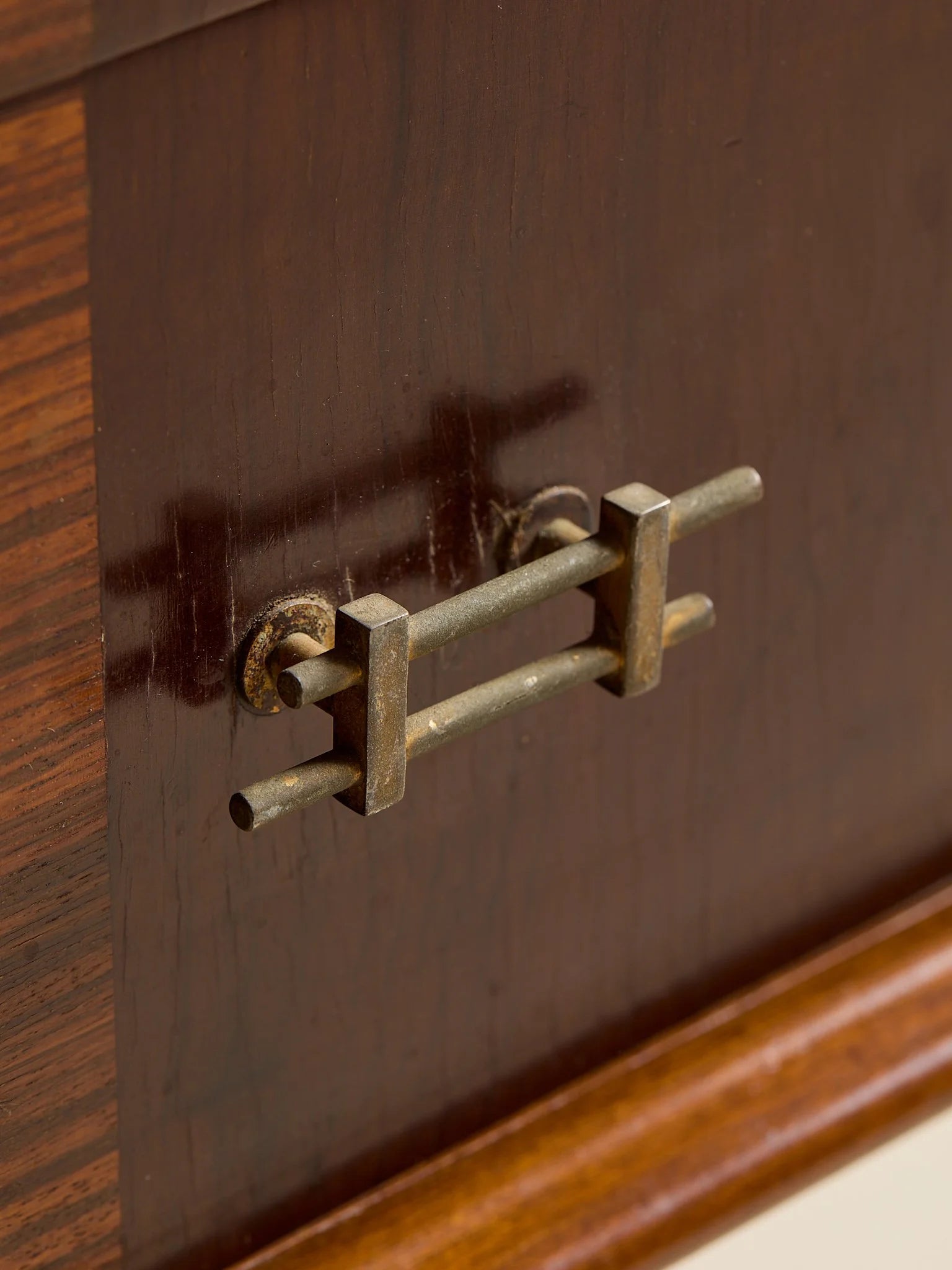 The Vintage 1950s Mahogany And Rosewood Dresser with Brass HardwareChests and DressersMiscellanea, etc.