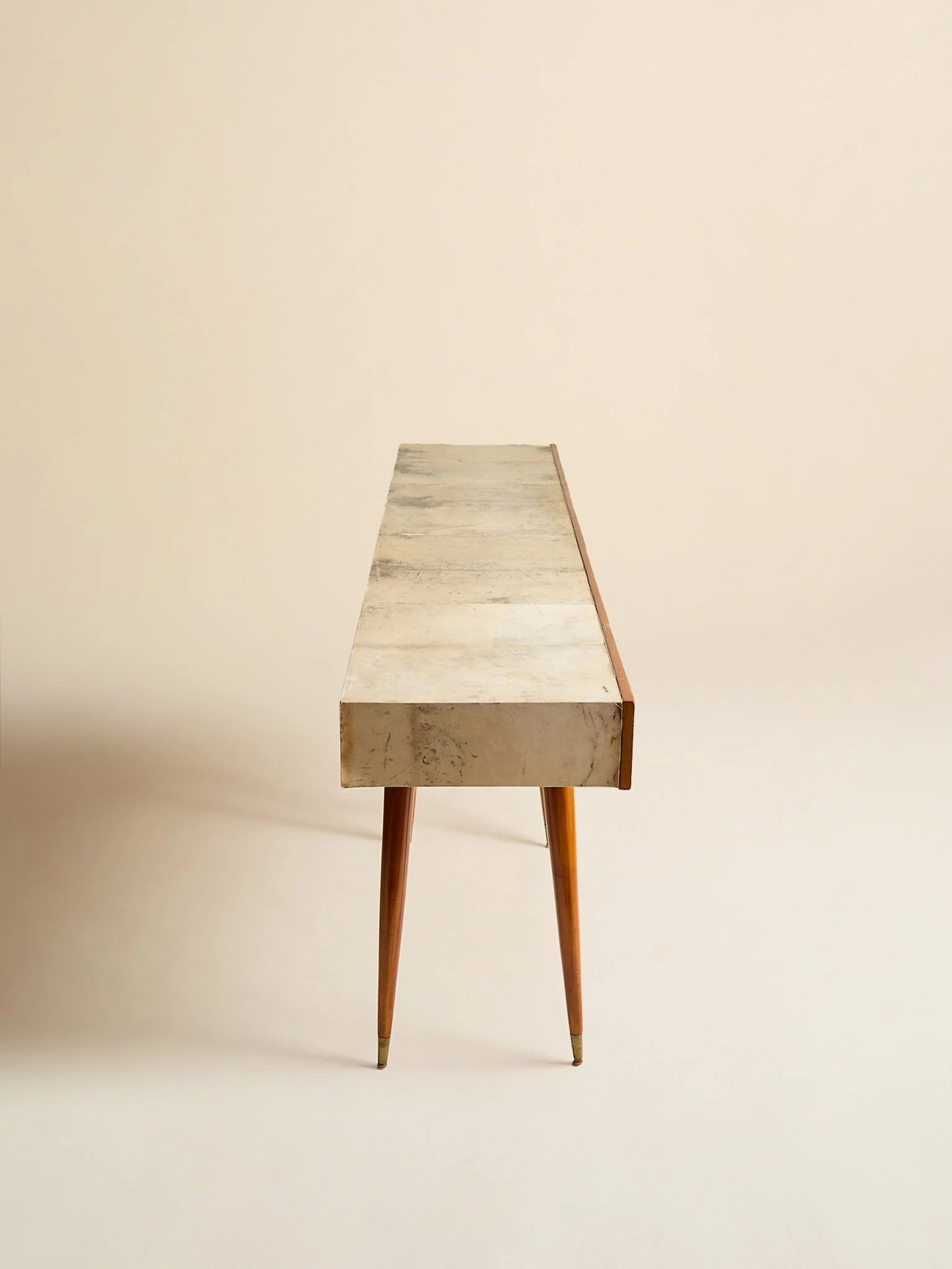 The Vintage 1950s Wood And Parchment Console Table In The Style Of Gio PontiConsole TablesMiscellanea, etc.