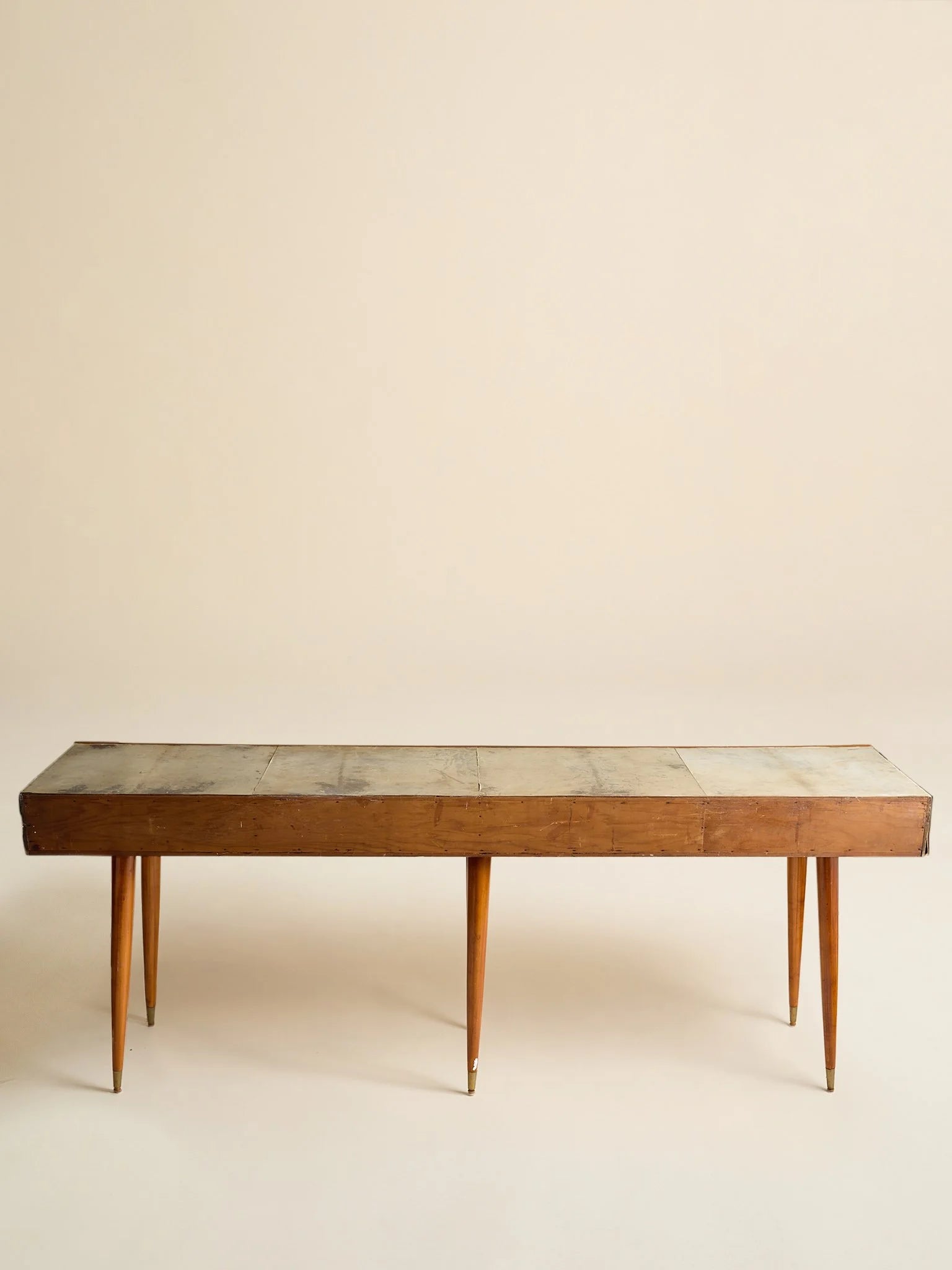 The Vintage 1950s Wood And Parchment Console Table In The Style Of Gio PontiConsole TablesMiscellanea, etc.