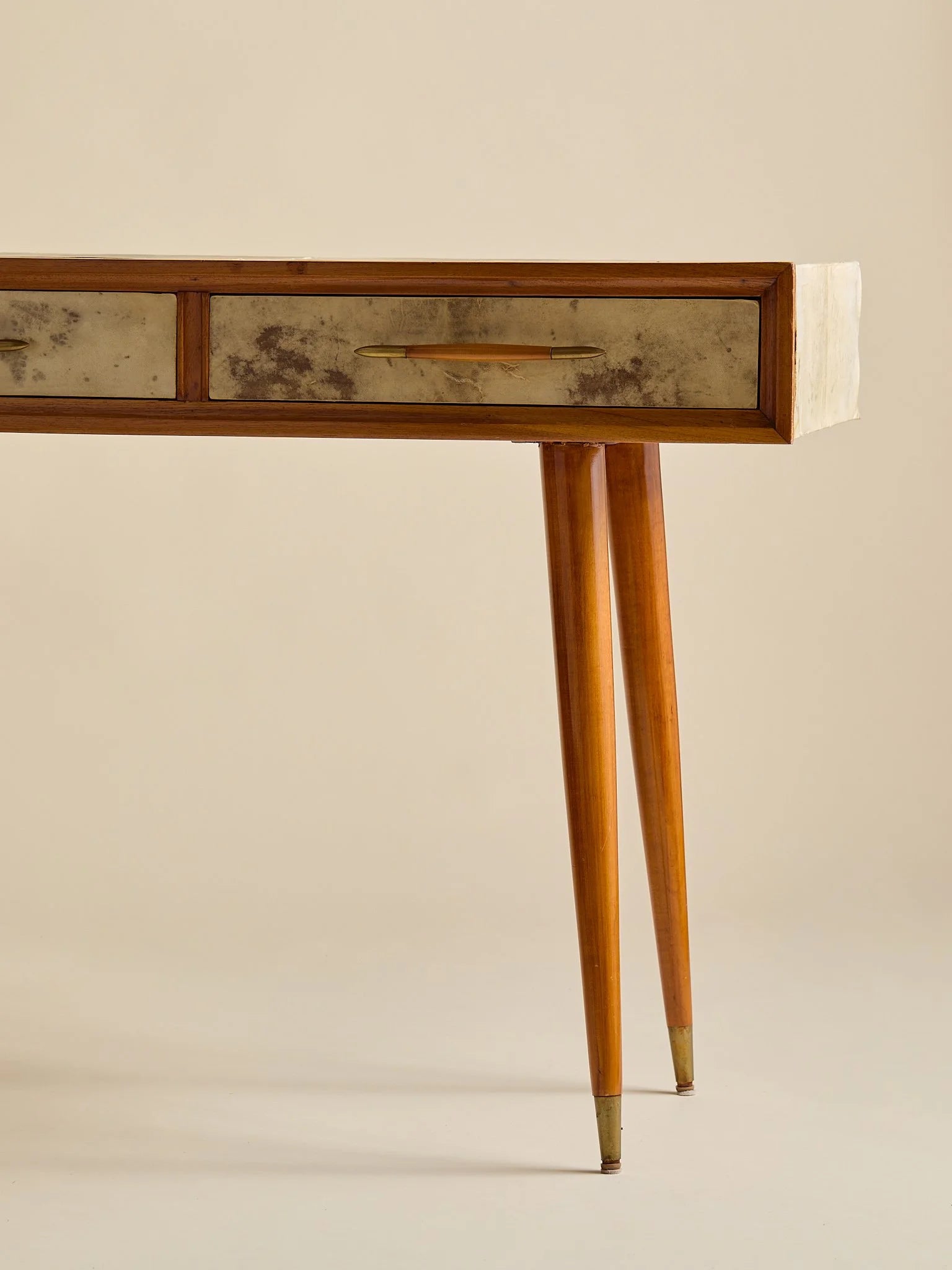 The Vintage 1950s Wood And Parchment Console Table In The Style Of Gio PontiConsole TablesMiscellanea, etc.