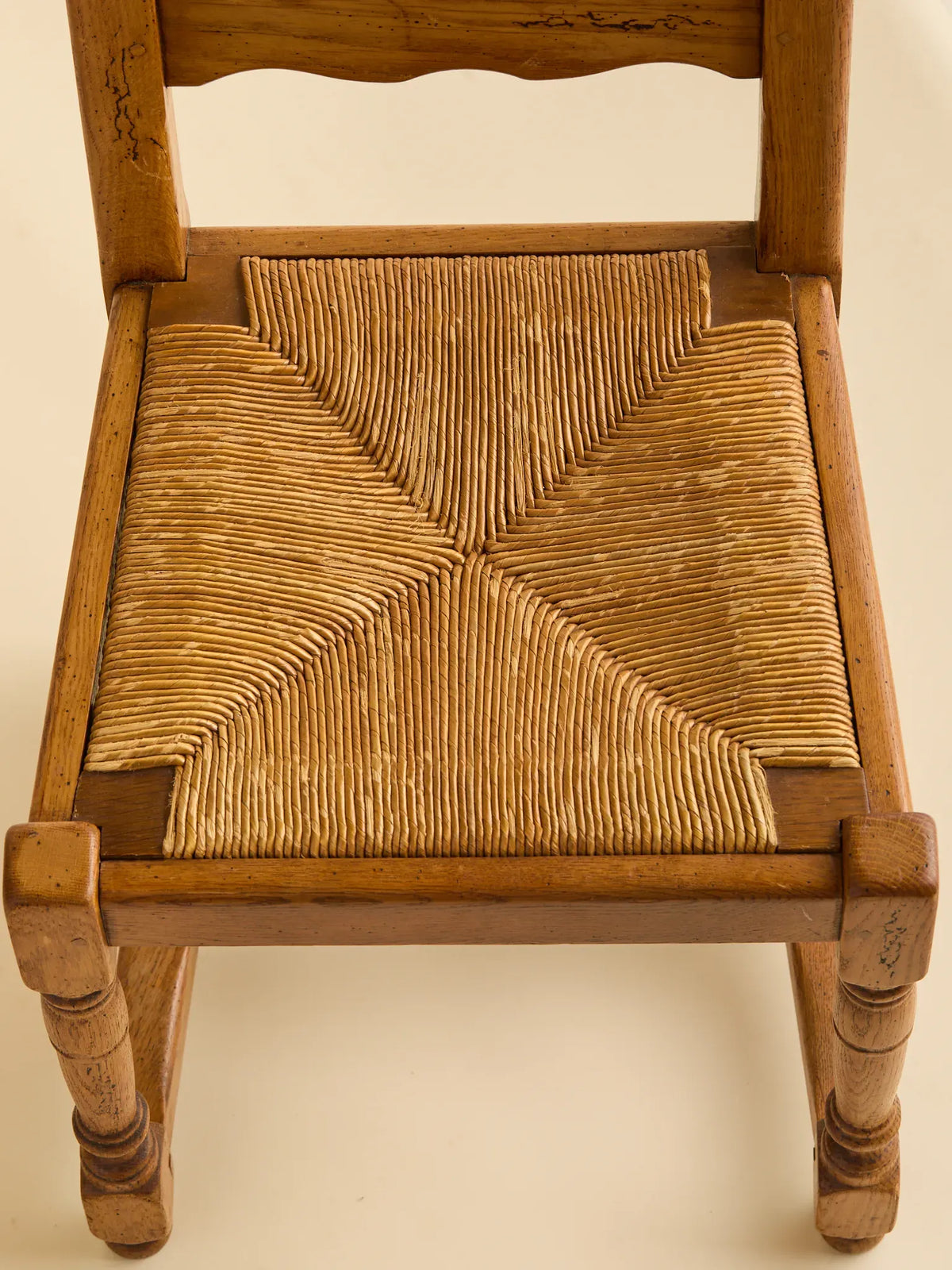 The Vintage French Elm and Rush Dining Chairs, 1940SeatingMiscellanea, etc.