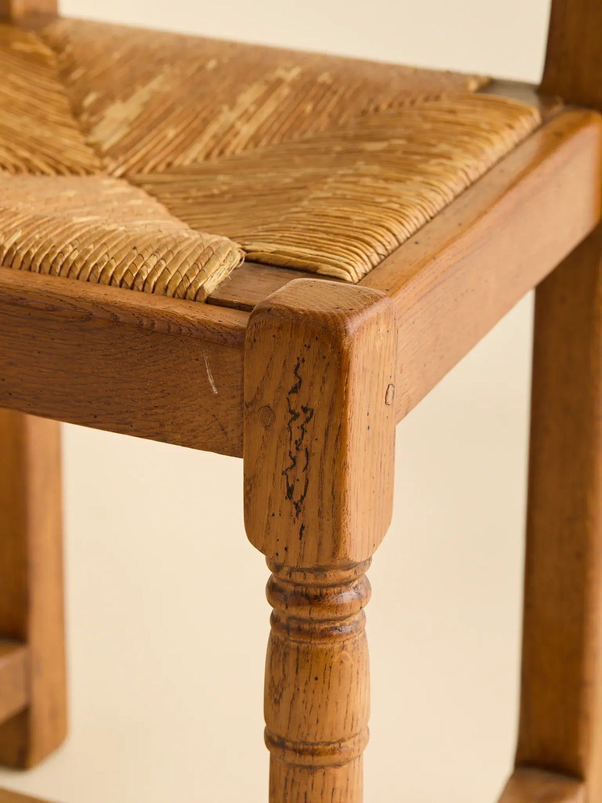 The Vintage French Elm and Rush Dining Chairs, 1940SeatingMiscellanea, etc.