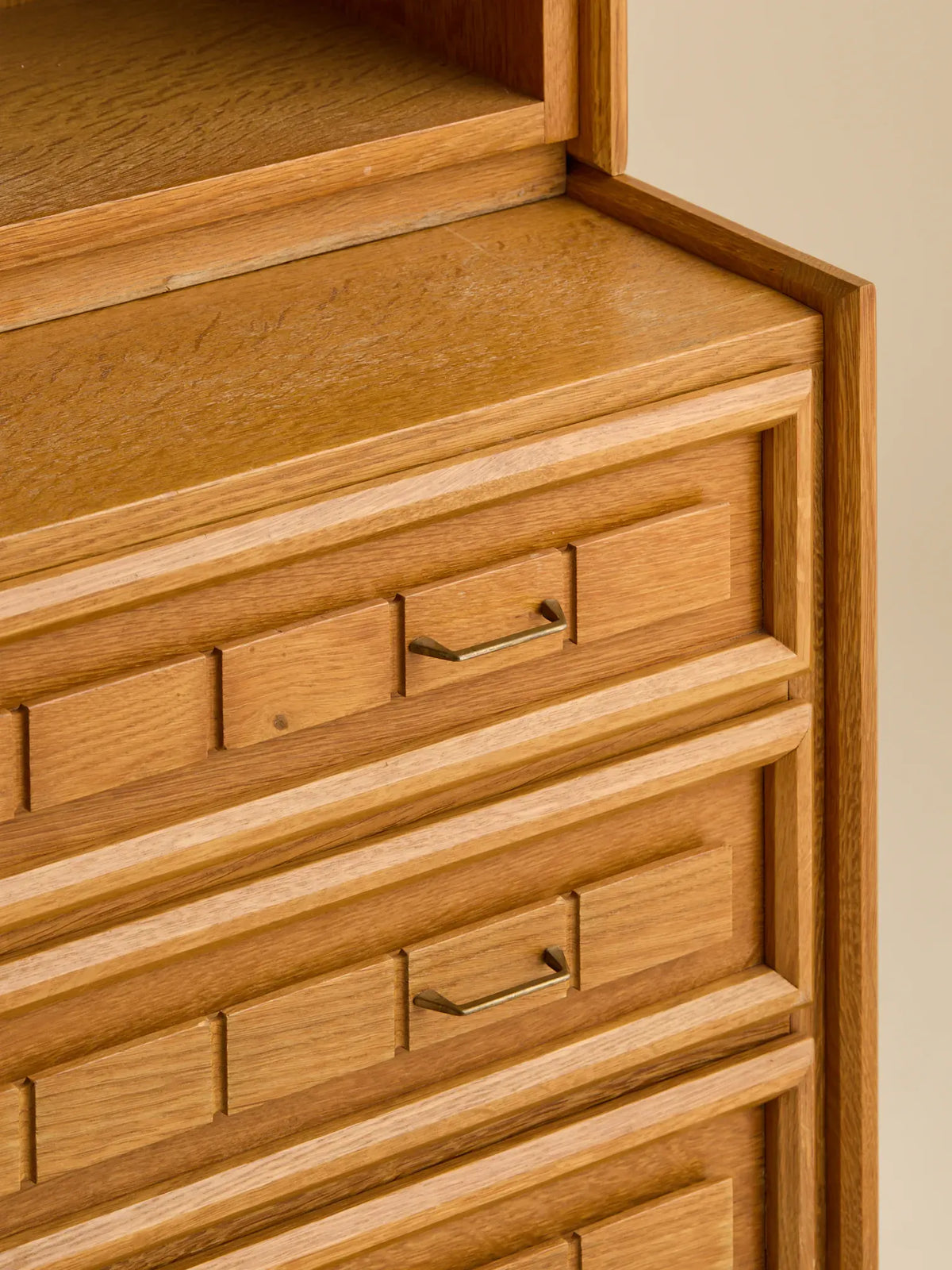 The Vintage Danish Oak Step-Back Cabinet with Yellow Glass Doors by Henning KjaernulfCabinets and ShelvingMiscellanea, etc.