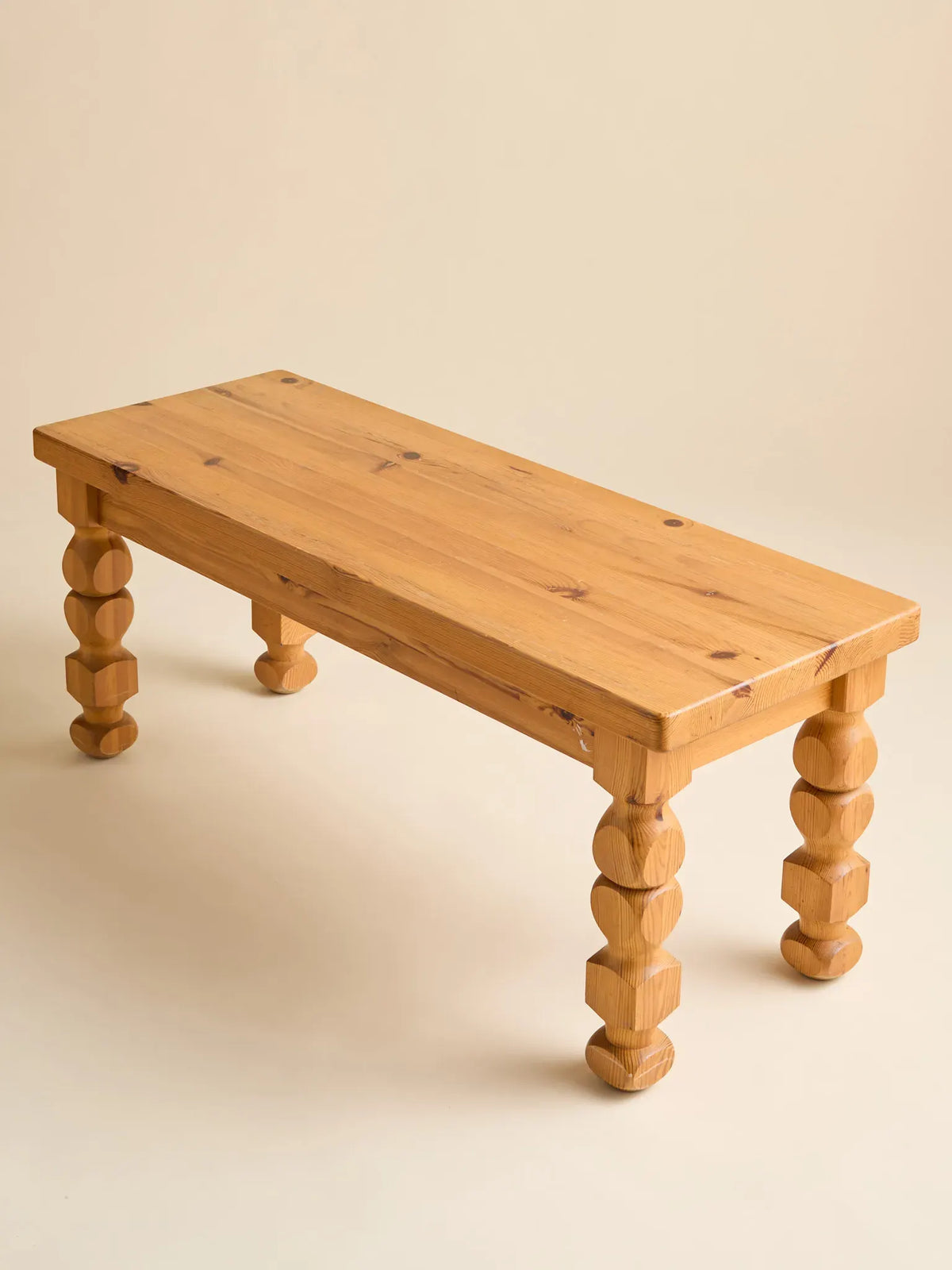 The Vintage Scandinavian Pine Carved Leg Coffee Table or Bench, 1970sCoffee TablesMiscellanea, etc.