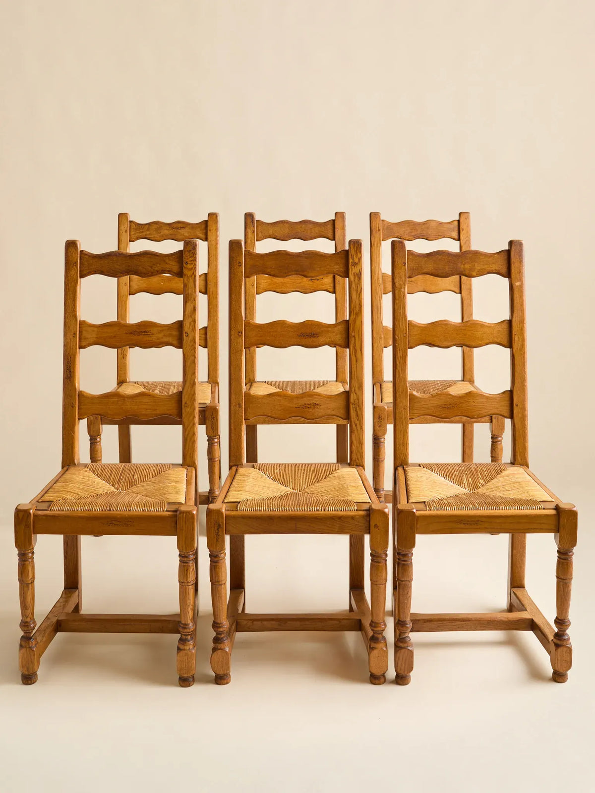 The Vintage French Elm and Rush Dining Chairs, 1940SeatingMiscellanea, etc.