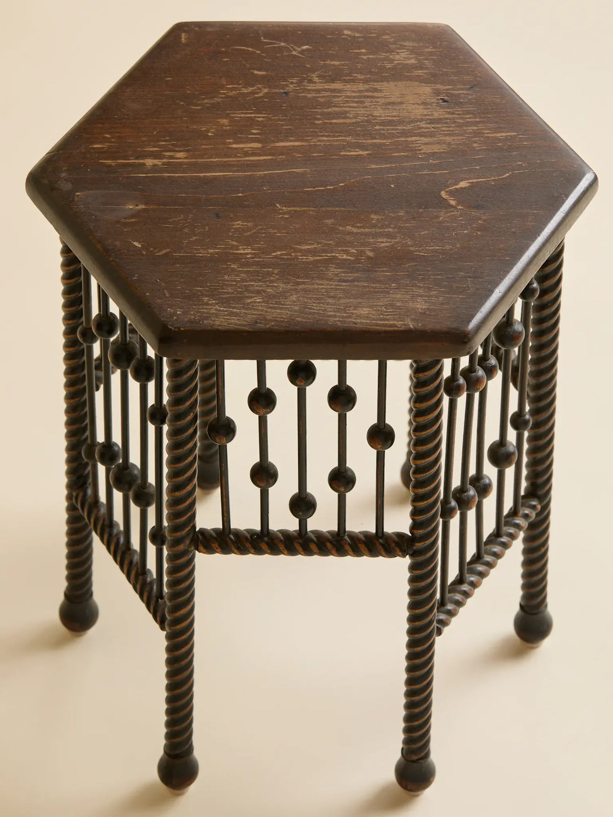 The Vintage Hexagonal Wood Side Table with Stick and Ball LegsSide TablesMiscellanea, etc.