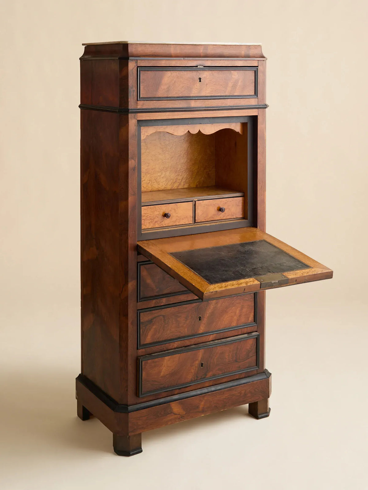 The Antique French Charles X Period Marble-Top Walnut Fall-Front SecretaryDesksMiscellanea, etc.