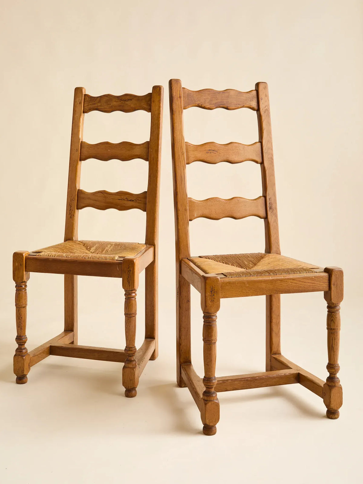 The Vintage French Elm and Rush Dining Chairs, 1940SeatingMiscellanea, etc.