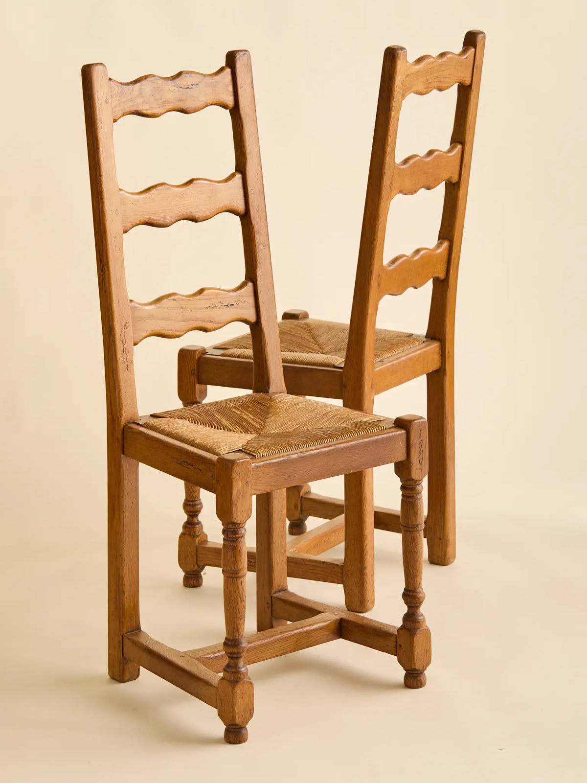 The Vintage French Elm and Rush Dining Chairs, 1940SeatingMiscellanea, etc.