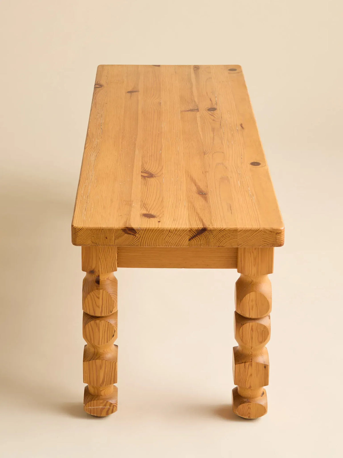 The Vintage Scandinavian Pine Carved Leg Coffee Table or Bench, 1970sCoffee TablesMiscellanea, etc.