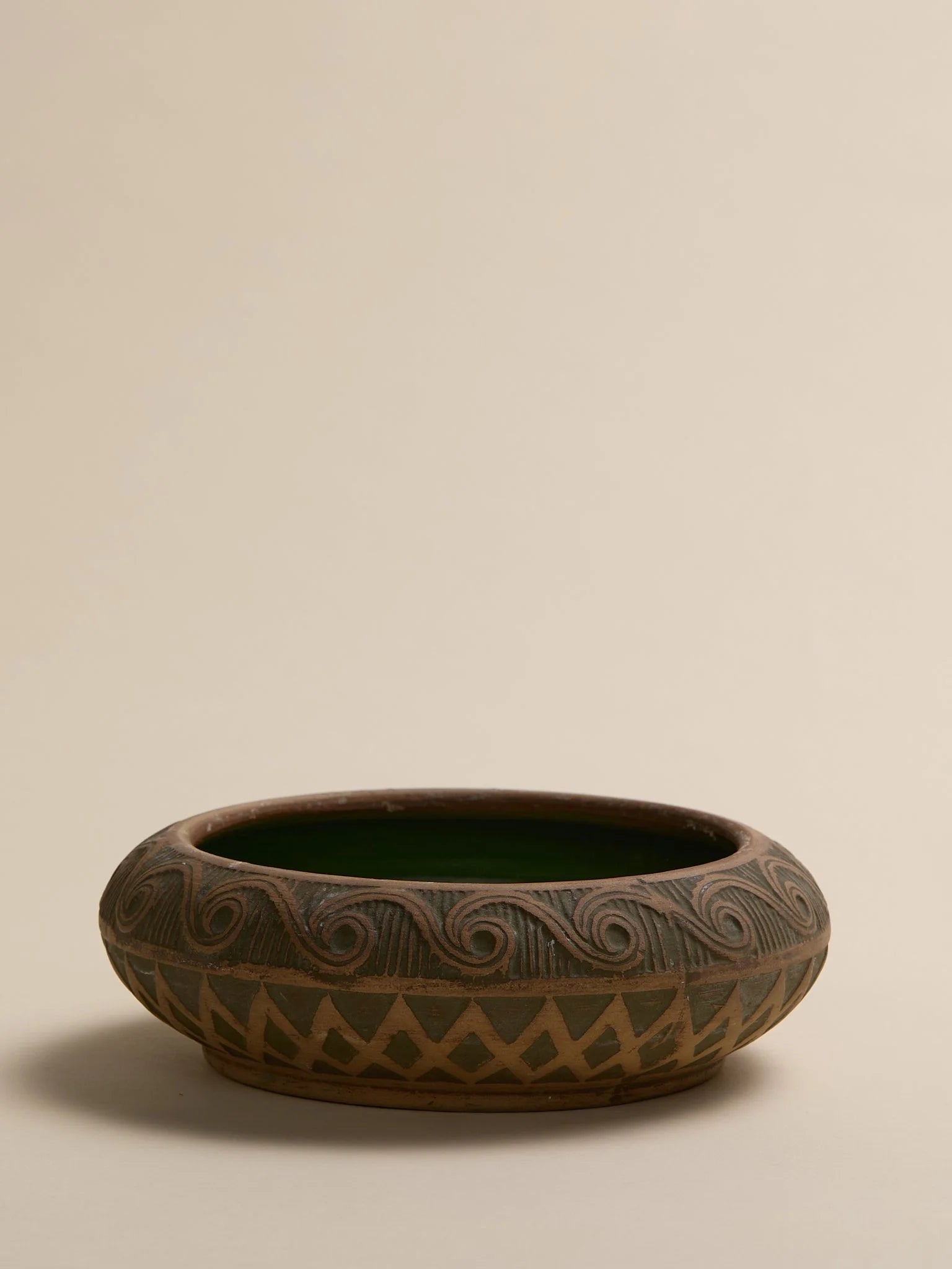 The Carved Ceramic Green Pattern Vintage BowlTrays and BowlsMiscellanea, etc.