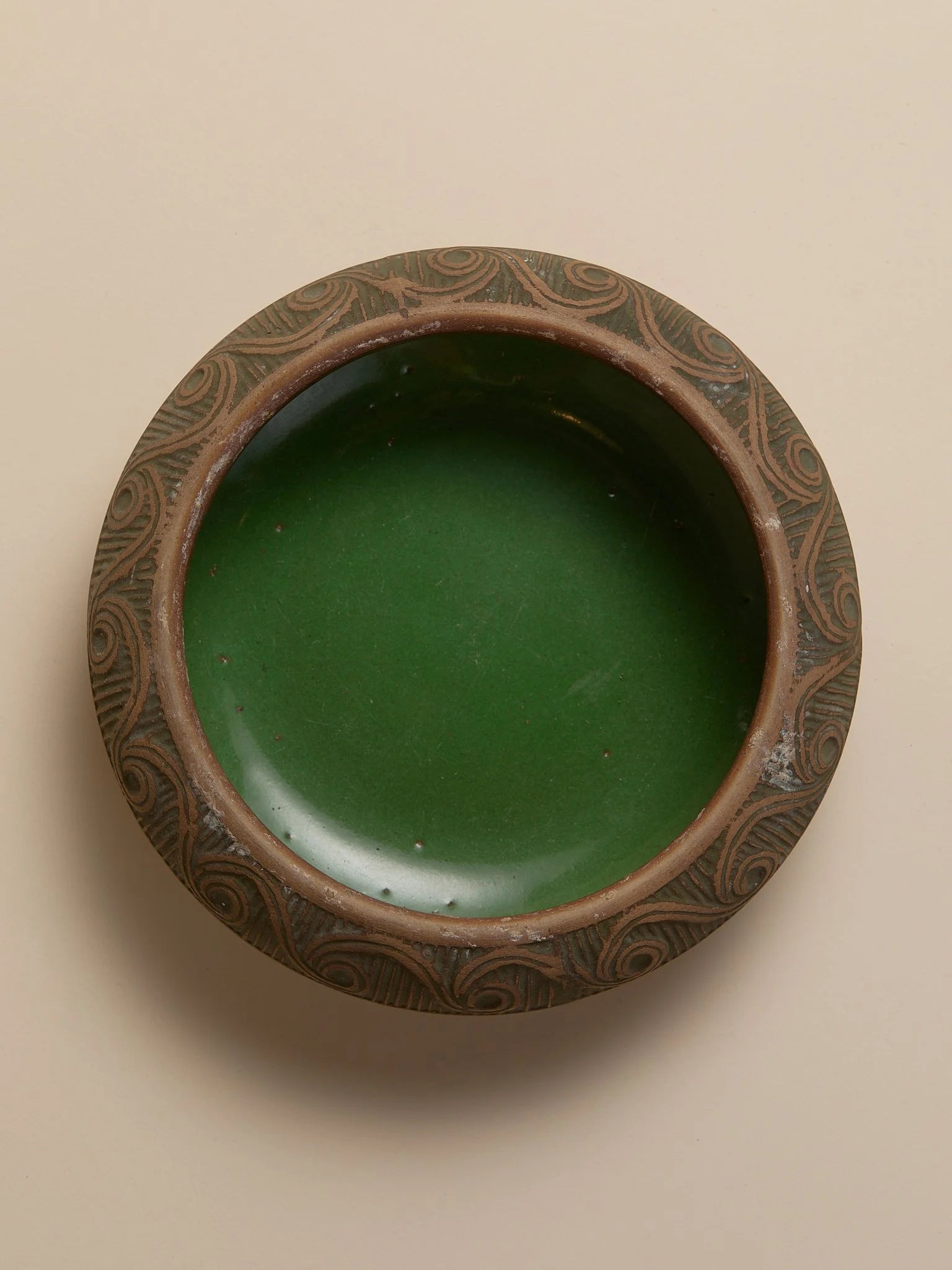 The Carved Ceramic Green Pattern Vintage BowlTrays and BowlsMiscellanea, etc.