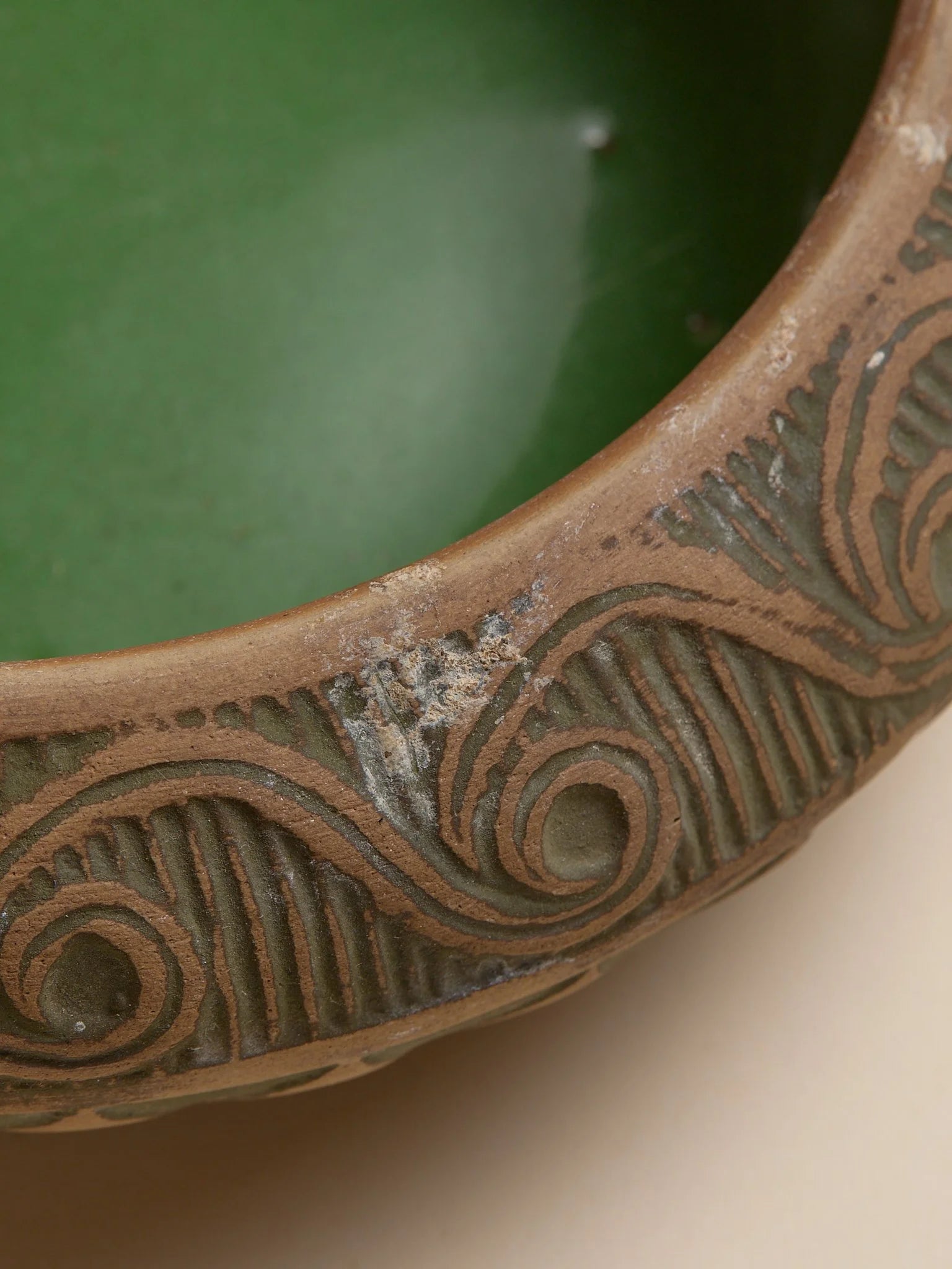 The Carved Ceramic Green Pattern Vintage BowlTrays and BowlsMiscellanea, etc.