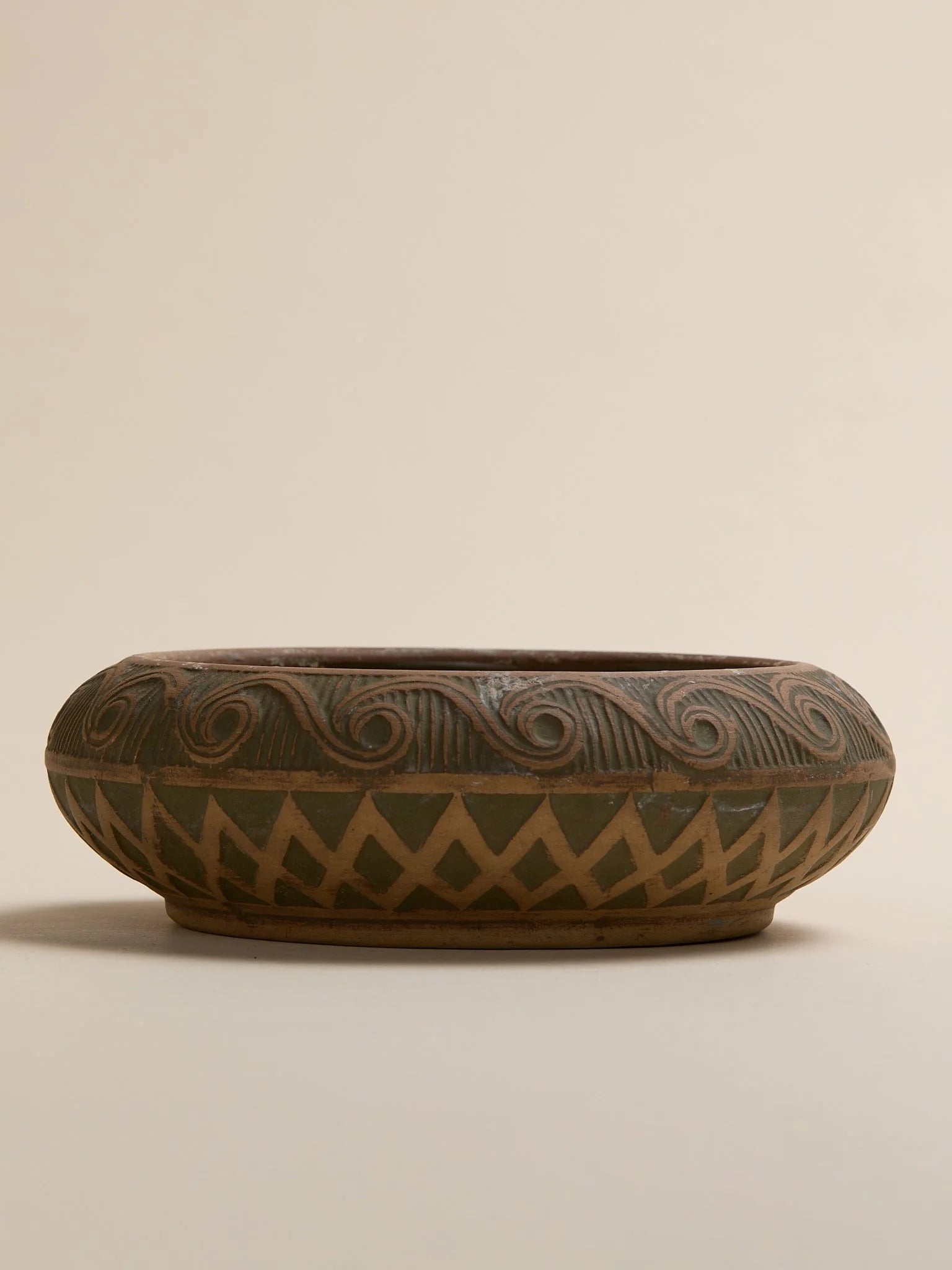The Carved Ceramic Green Pattern Vintage BowlTrays and BowlsMiscellanea, etc.