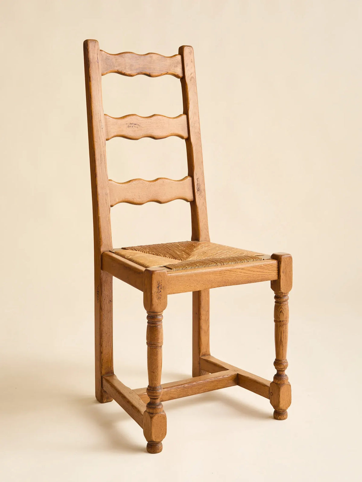The Vintage French Elm and Rush Dining Chairs, 1940SeatingMiscellanea, etc.