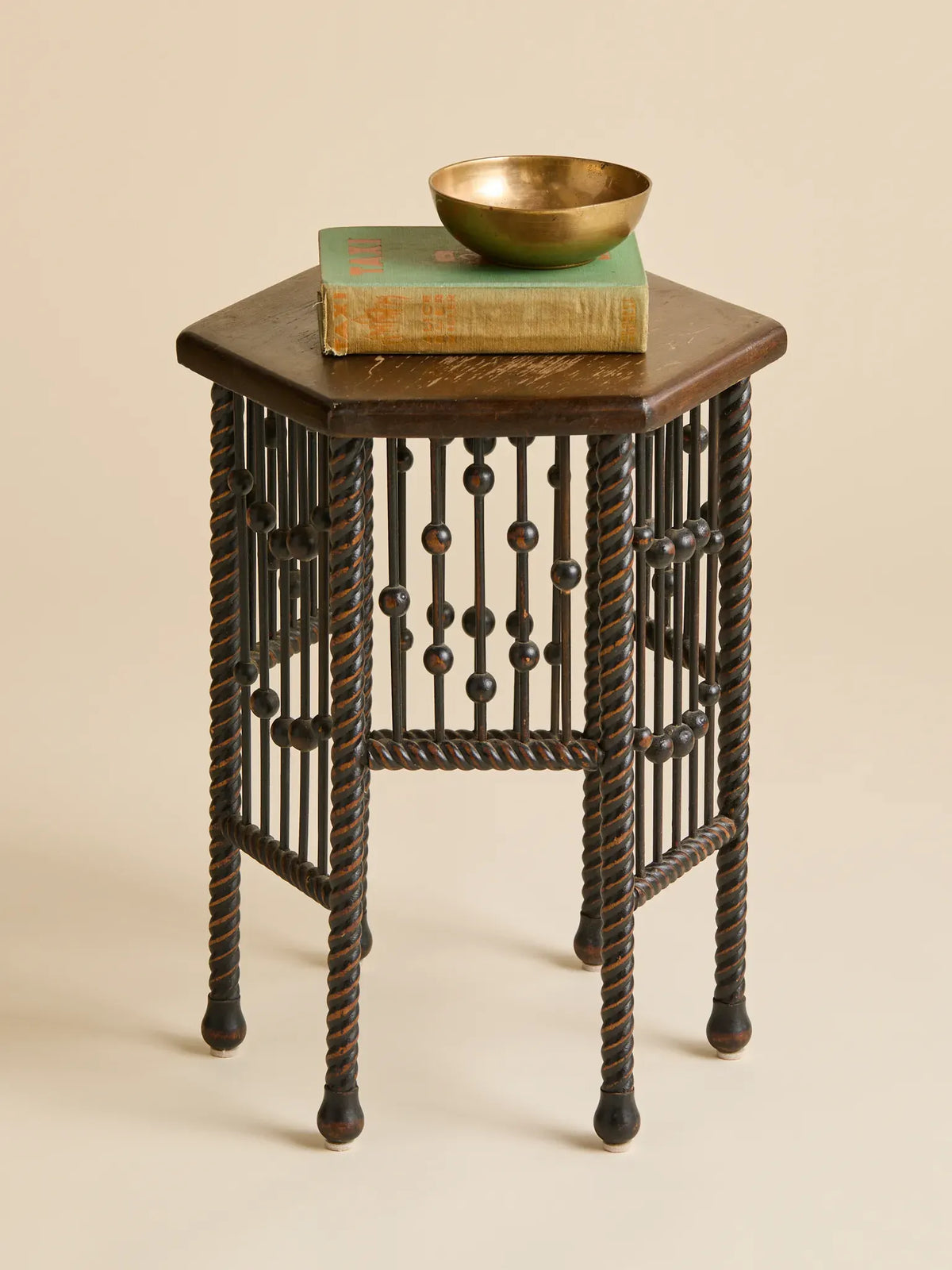 The Vintage Hexagonal Wood Side Table with Stick and Ball LegsSide TablesMiscellanea, etc.