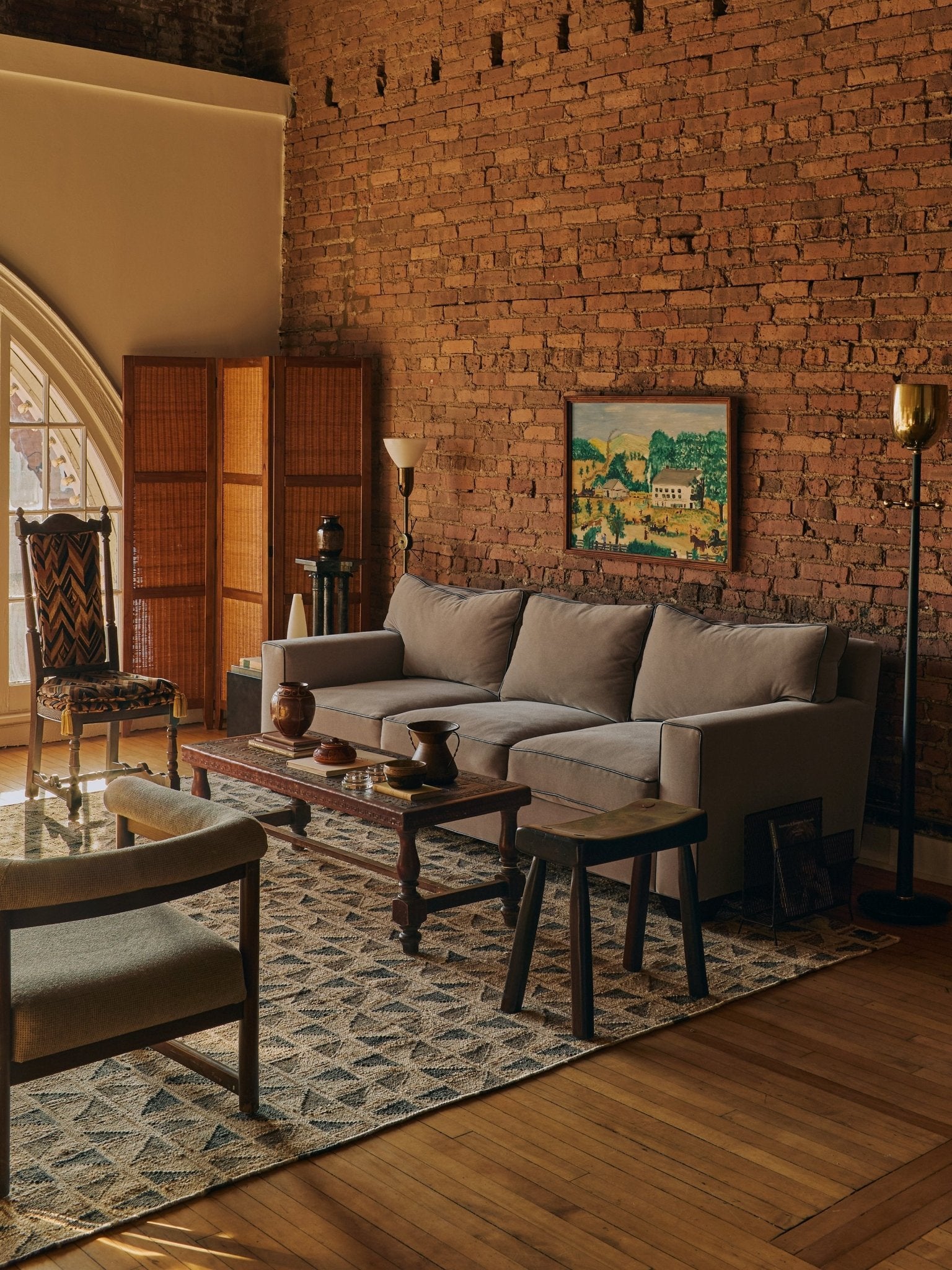The Vintage Beige Mohair Sofa with Chocolate Brown Leather Contrast PipingSeatingMiscellanea, etc.