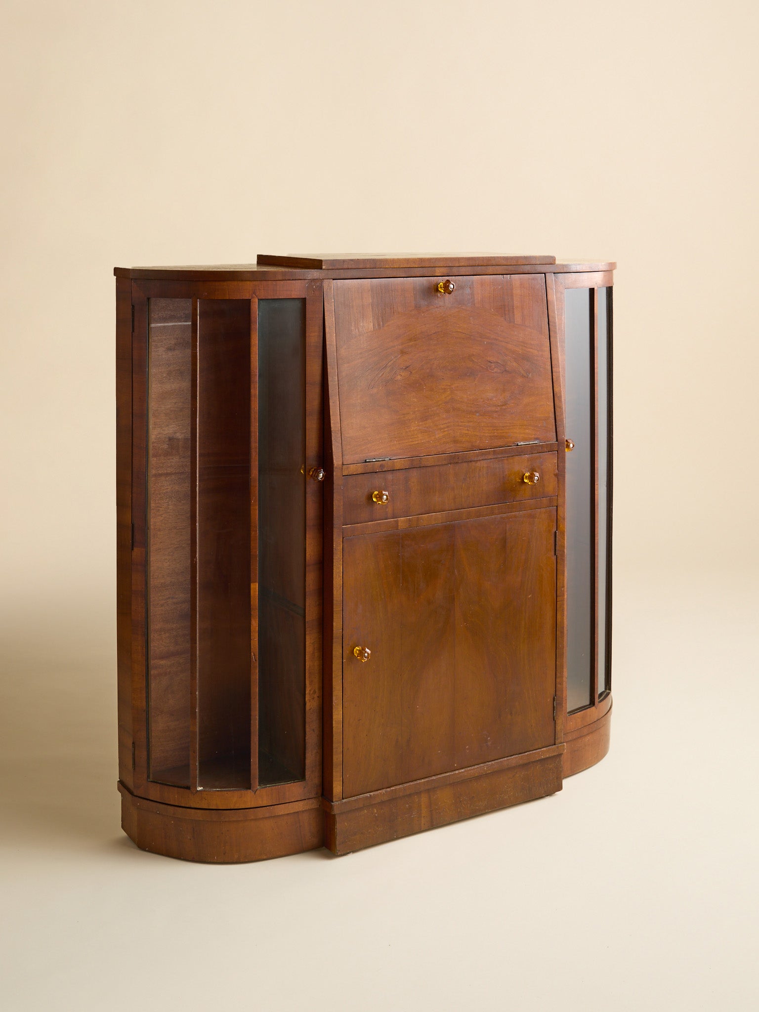The Vintage Glass and Wood Art Deco DeskCabinets and ShelvingMiscellanea, etc.