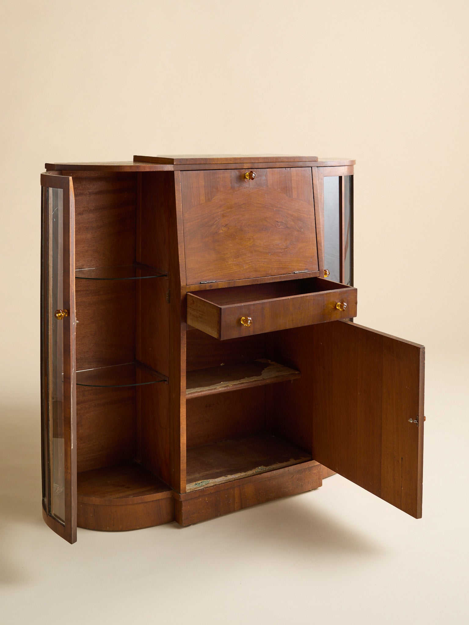 The Vintage Glass and Wood Art Deco DeskCabinets and ShelvingMiscellanea, etc.