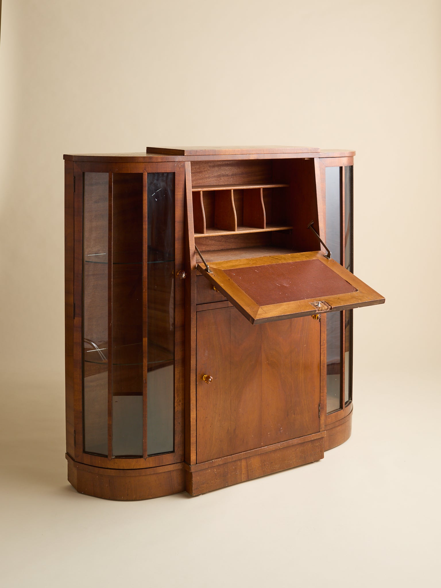 The Vintage Glass and Wood Art Deco DeskCabinets and ShelvingMiscellanea, etc.