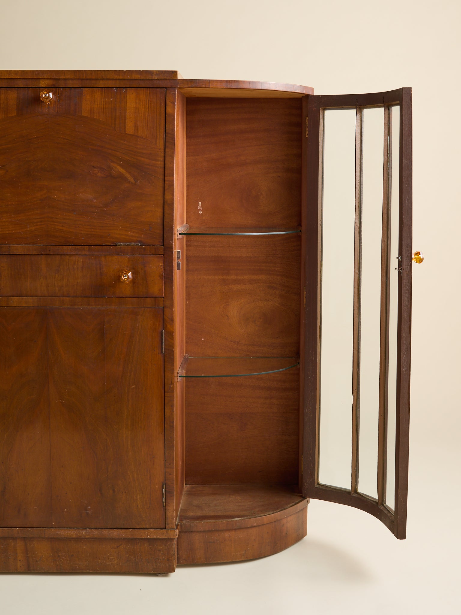 The Vintage Glass and Wood Art Deco DeskCabinets and ShelvingMiscellanea, etc.