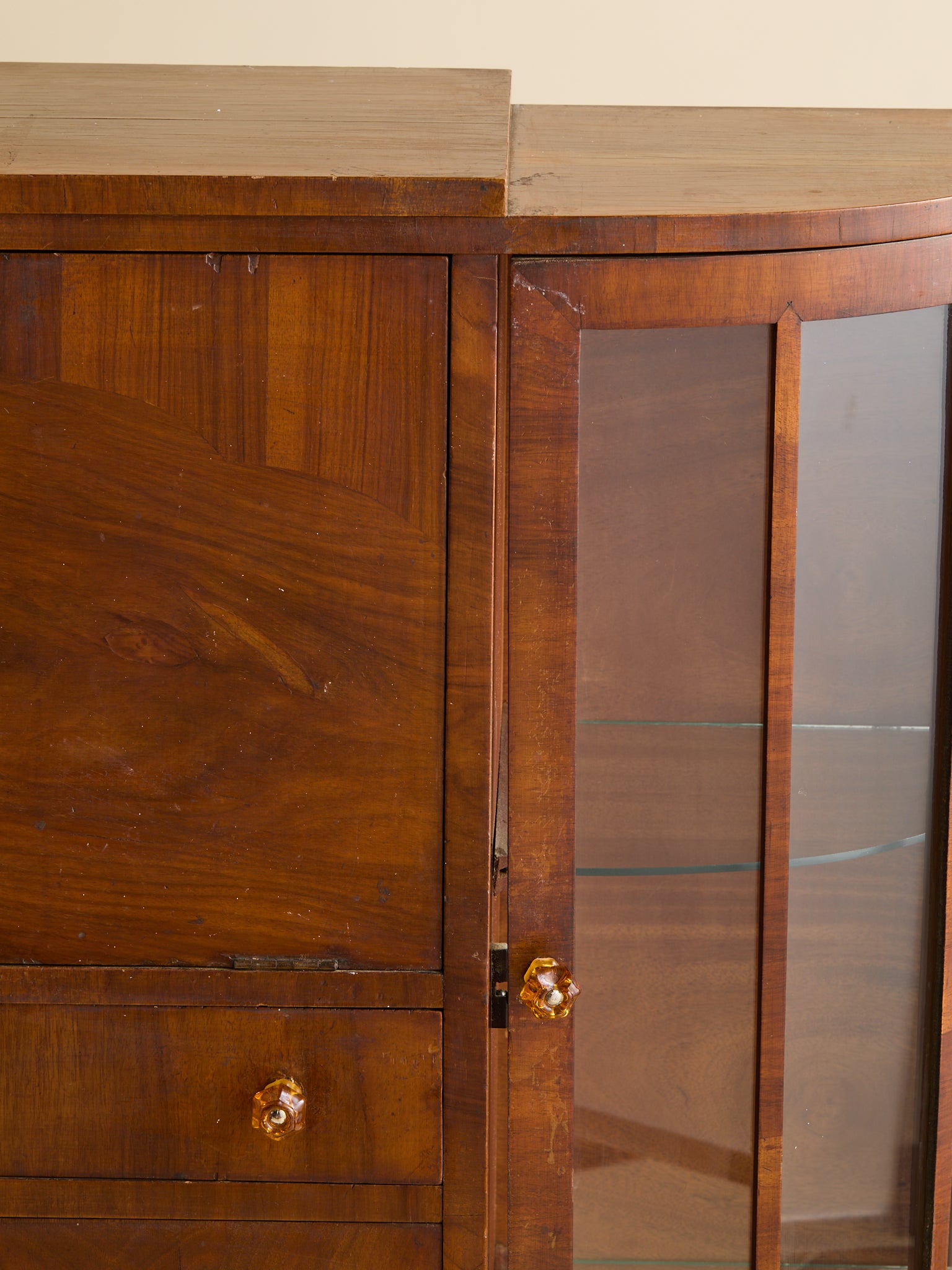 The Vintage Glass and Wood Art Deco DeskCabinets and ShelvingMiscellanea, etc.