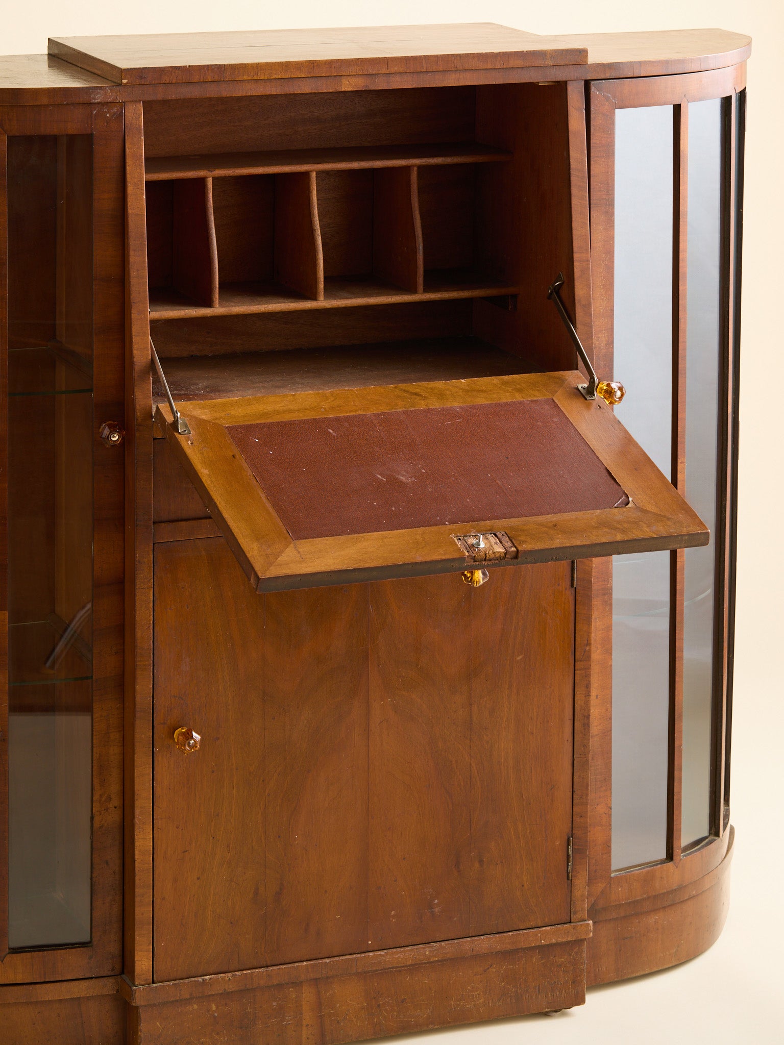 The Vintage Glass and Wood Art Deco DeskCabinets and ShelvingMiscellanea, etc.