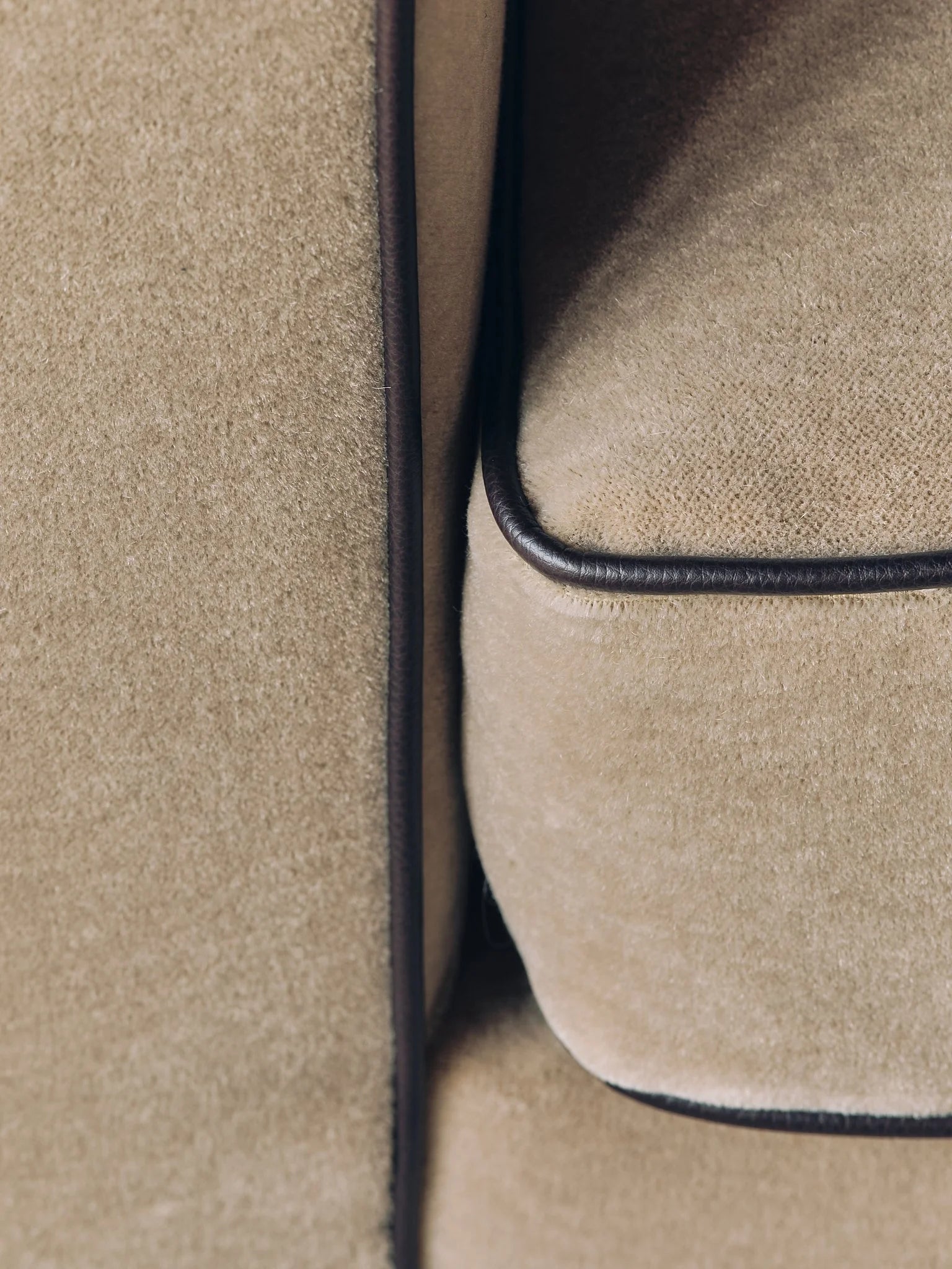 The Vintage Beige Mohair Sofa with Chocolate Brown Leather Contrast PipingSeatingMiscellanea, etc.