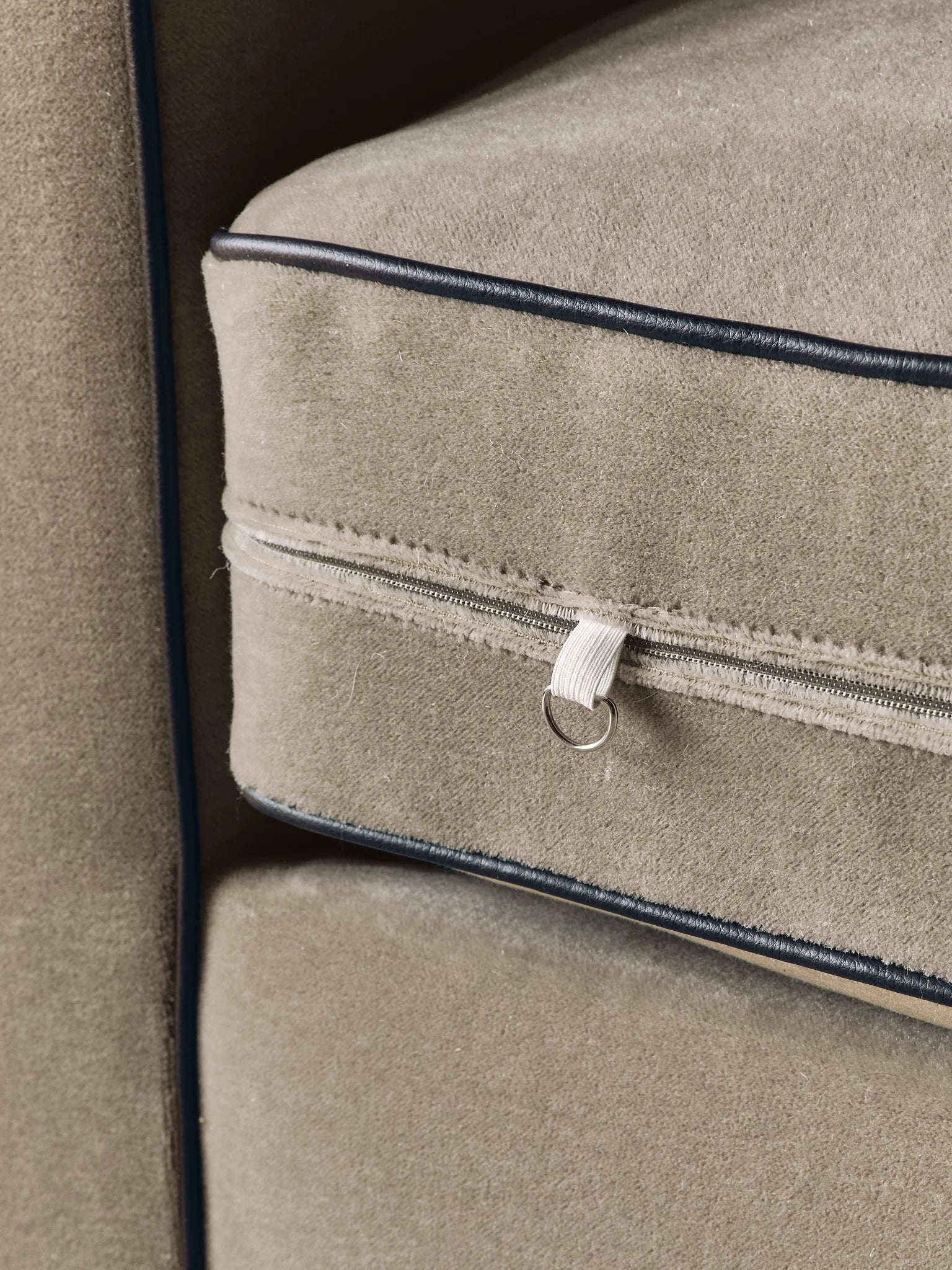 The Vintage Beige Mohair Sofa with Chocolate Brown Leather Contrast PipingSeatingMiscellanea, etc.