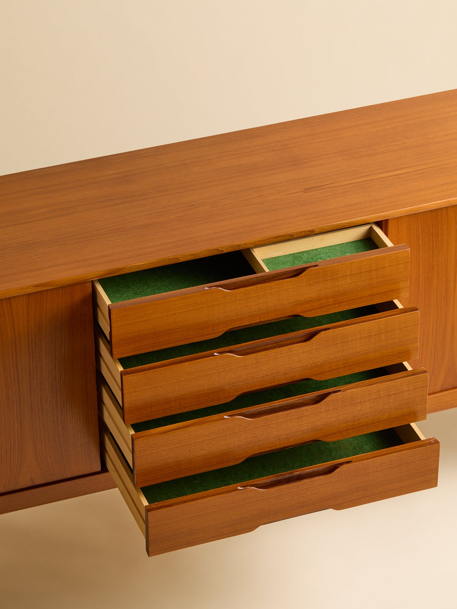 The Vintage Mid-Century Modern Gustav Bahus Teak CredenzaCredenzas and SideboardsMiscellanea, etc.