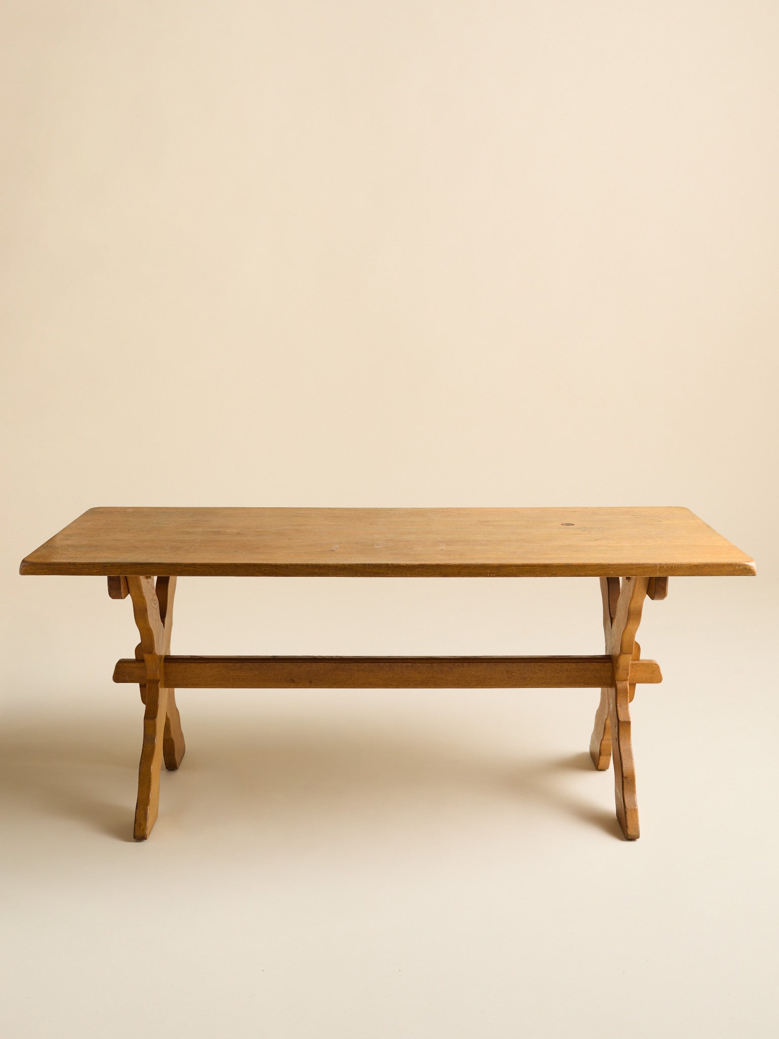 The Vintage Kjaernulf Danish Squiggle X-Base Trestle TableDining TablesMiscellanea, etc.