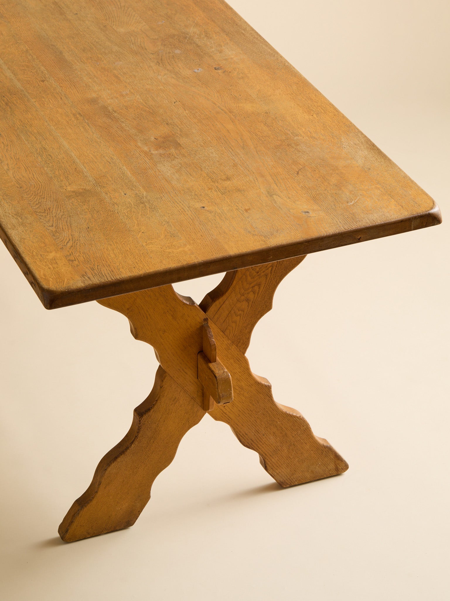 The Vintage Kjaernulf Danish Squiggle X-Base Trestle TableDining TablesMiscellanea, etc.