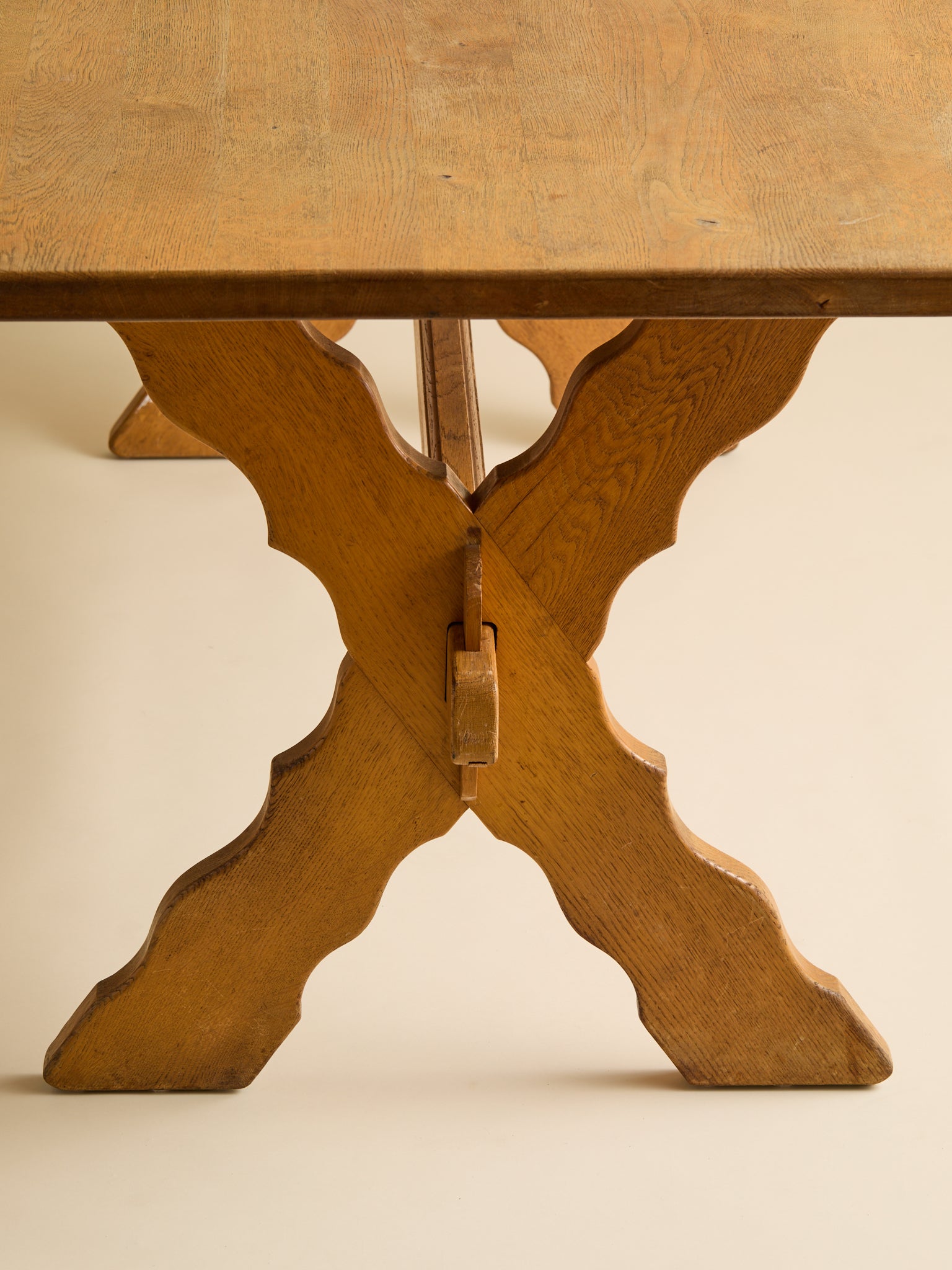 The Vintage Kjaernulf Danish Squiggle X-Base Trestle TableDining TablesMiscellanea, etc.
