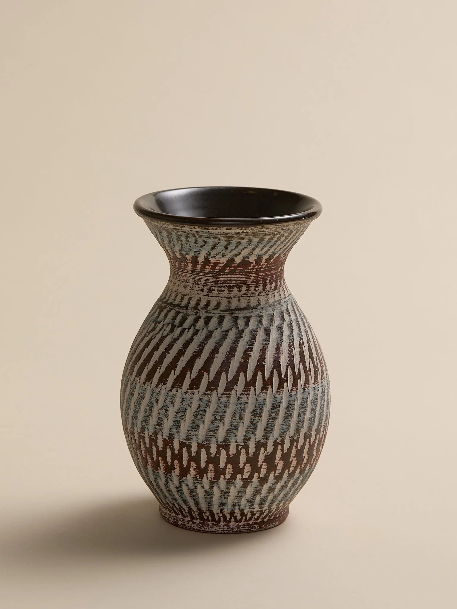 The Brown and Blue Patterned Studio Pottery Vintage VaseVasesMiscellanea, etc.