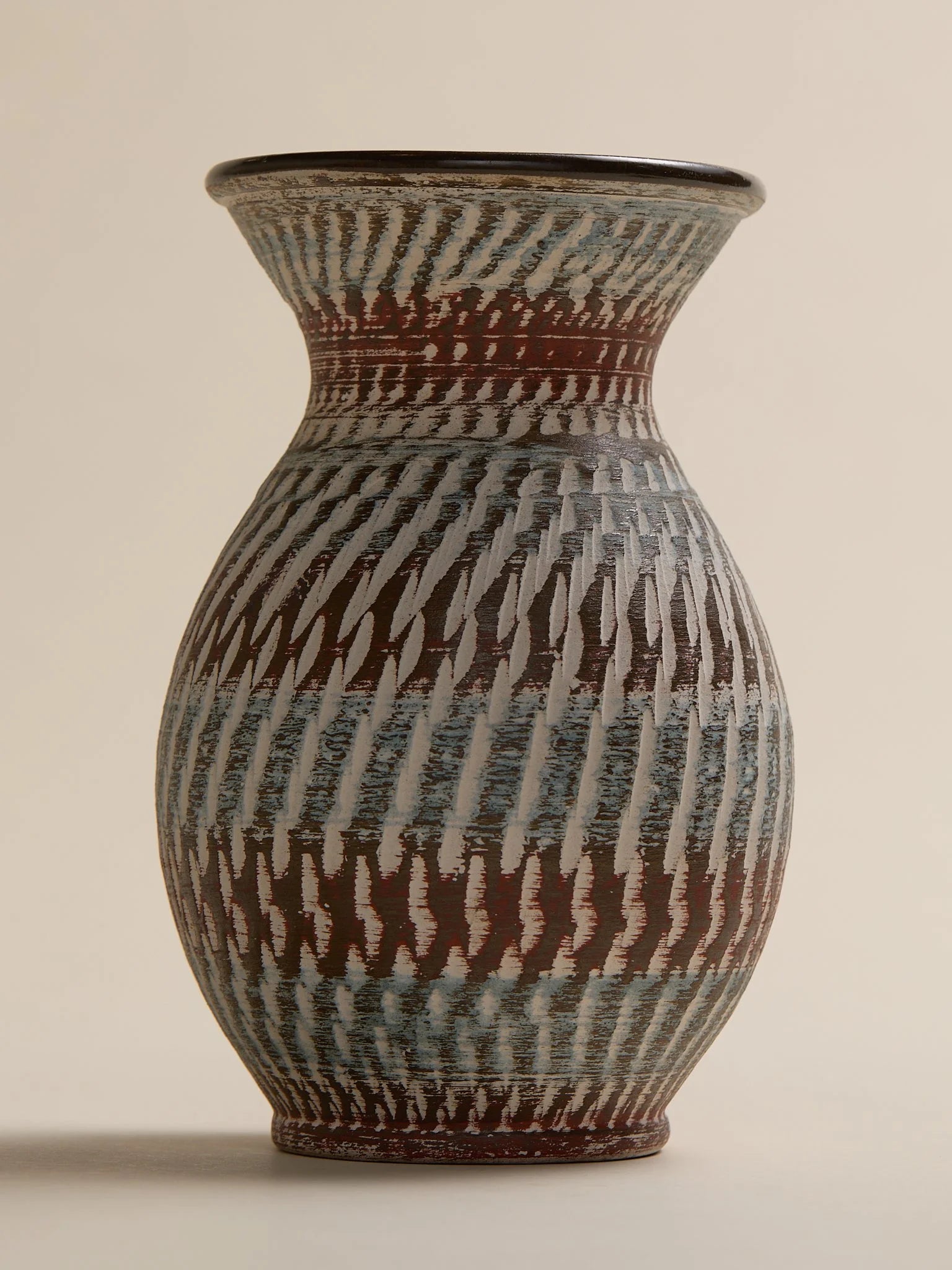 The Brown and Blue Patterned Studio Pottery Vintage VaseVasesMiscellanea, etc.