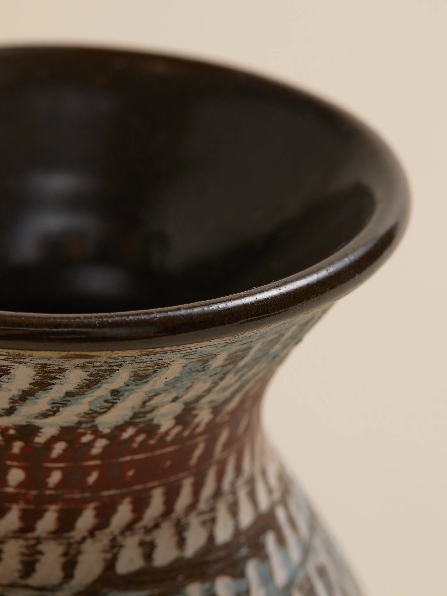 The Brown and Blue Patterned Studio Pottery Vintage VaseVasesMiscellanea, etc.