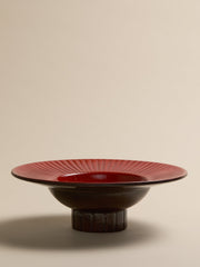 The Vintage Red and Brown Footed Ceramic Bowl with Sunburst RimTrays and BowlsMiscellanea, etc.