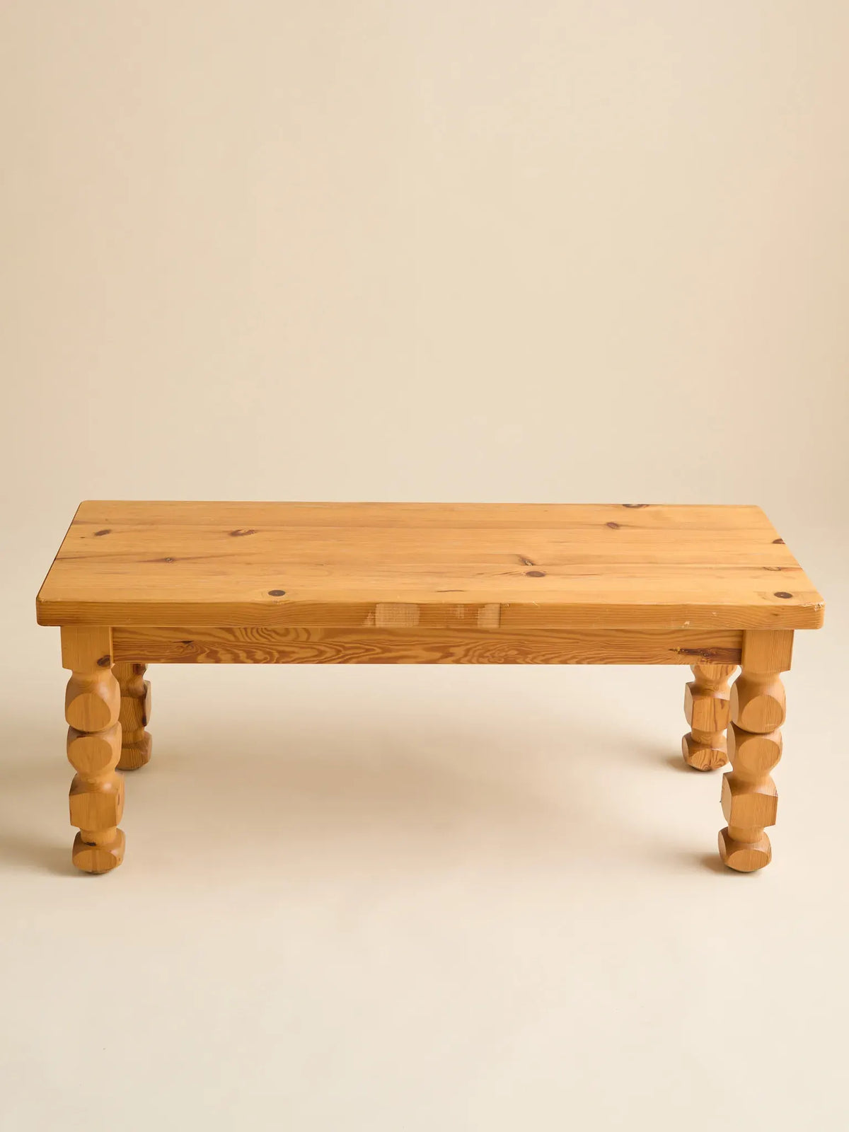 The Vintage Scandinavian Pine Carved Leg Coffee Table or Bench, 1970sCoffee TablesMiscellanea, etc.