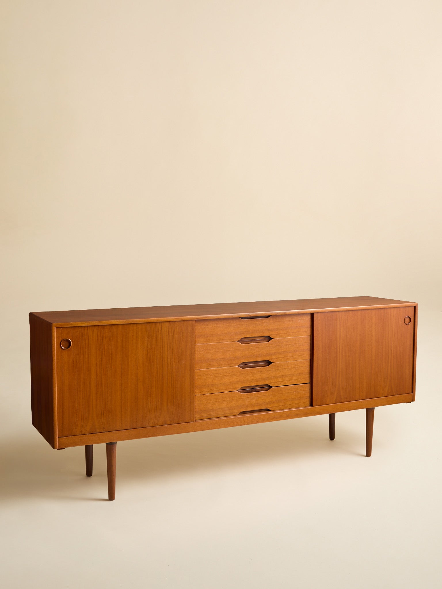 The Vintage Mid-Century Modern Gustav Bahus Teak CredenzaCredenzas and SideboardsMiscellanea, etc.
