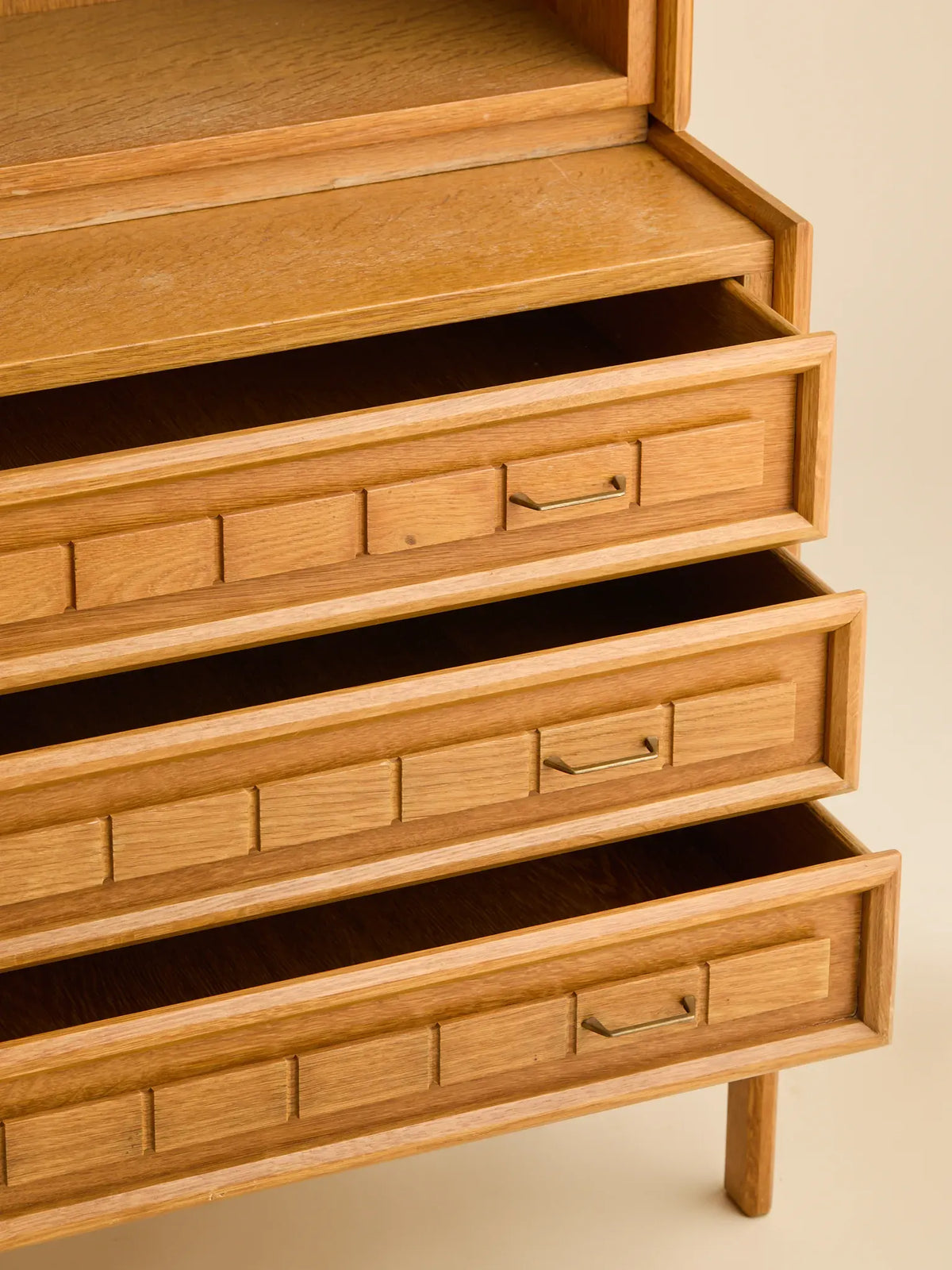 The Vintage Danish Oak Step-Back Cabinet with Yellow Glass Doors by Henning KjaernulfCabinets and ShelvingMiscellanea, etc.