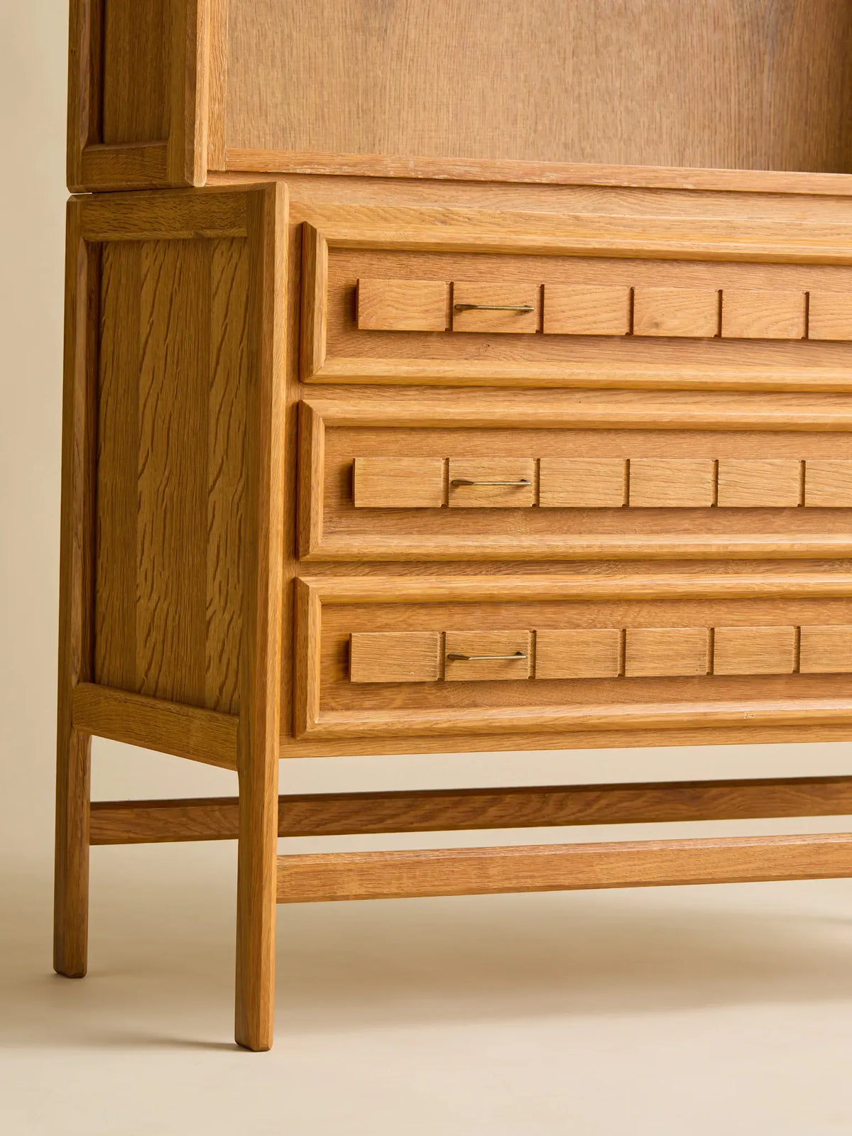 The Vintage Danish Oak Step-Back Cabinet with Yellow Glass Doors by Henning KjaernulfCabinets and ShelvingMiscellanea, etc.