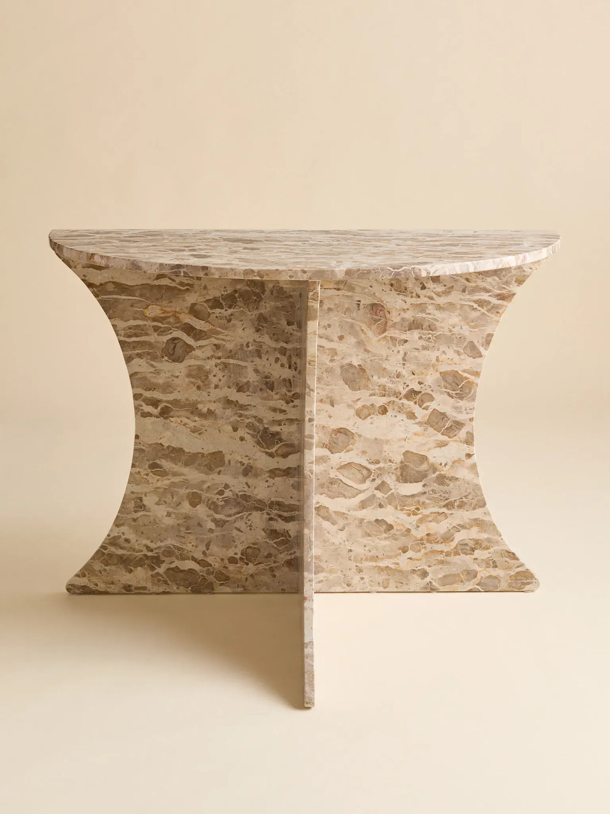The Vintage Tessellated Marble Demilune Console TableConsole TablesMiscellanea, etc.