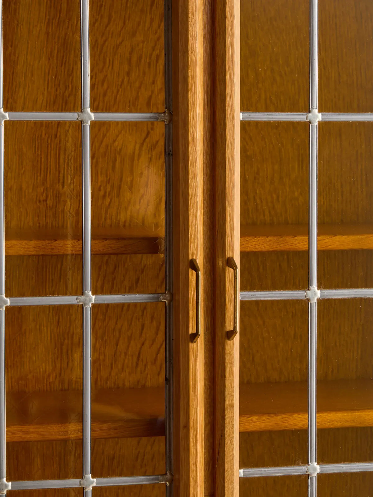 The Vintage Danish Oak Step-Back Cabinet with Yellow Glass Doors by Henning KjaernulfCabinets and ShelvingMiscellanea, etc.